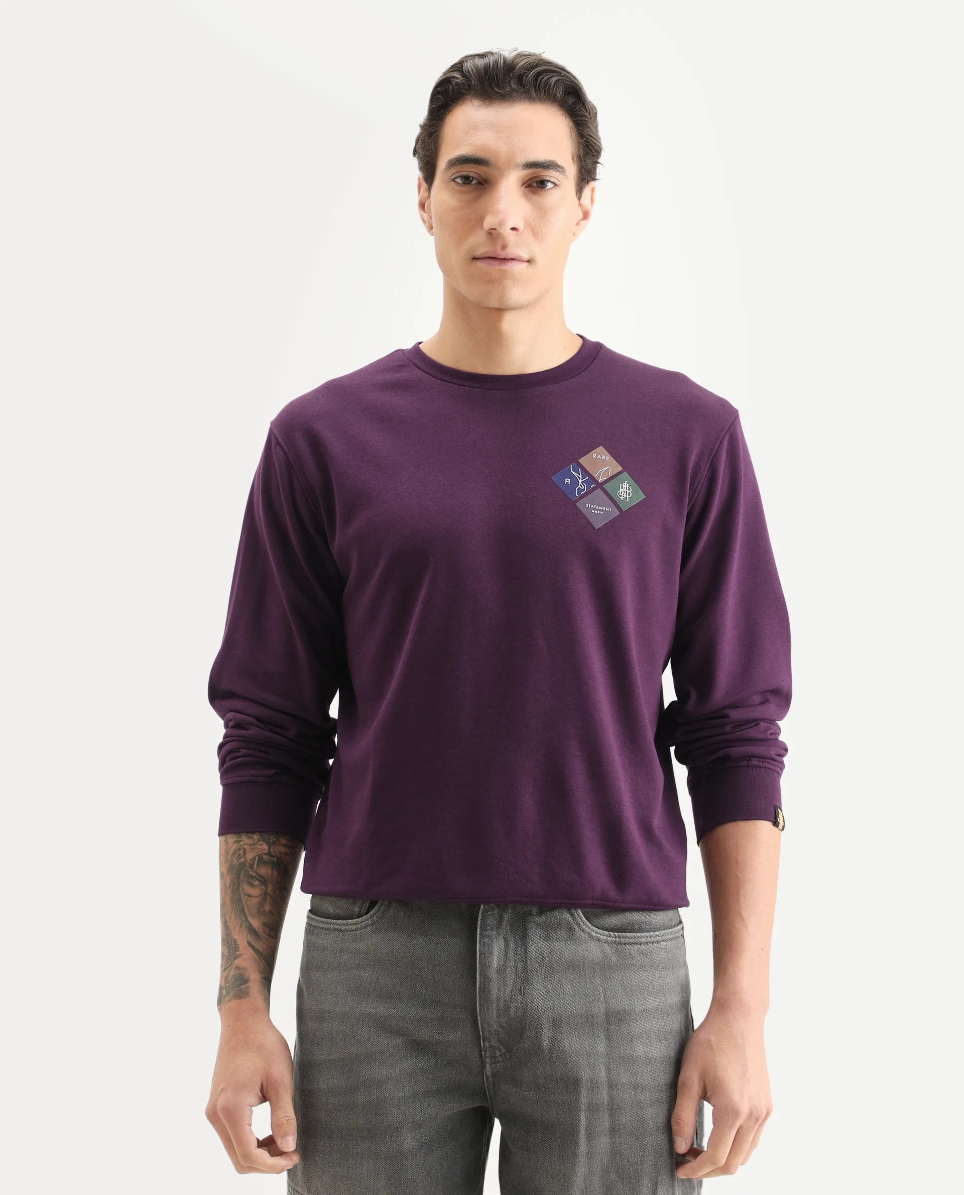 Rare Rabbit Men's Praise Maroon Cotton Graphic Print Relaxed Fit Full Sleeve Crew Neck Sweatshirt - Image 4