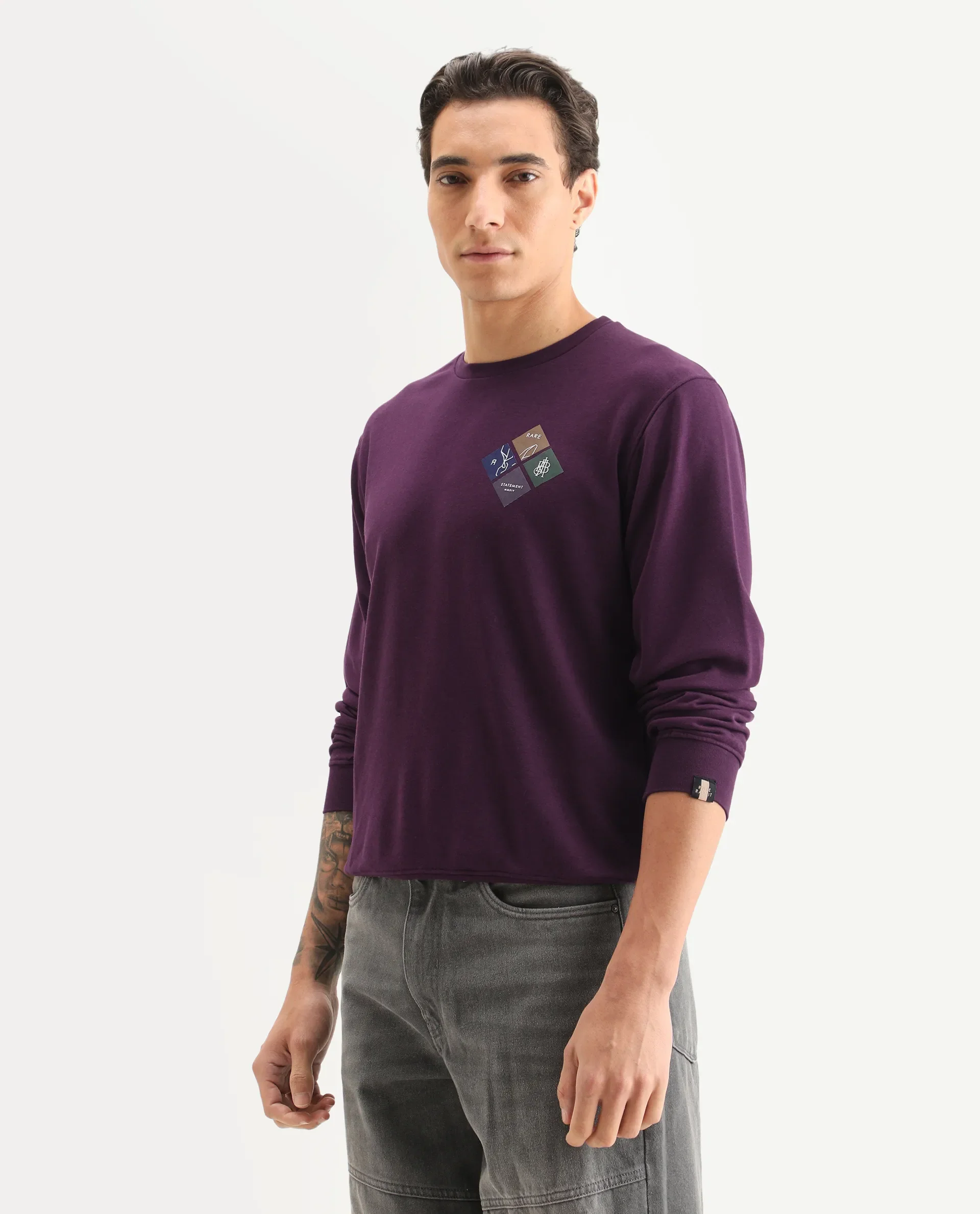 Rare Rabbit Men's Praise Maroon Cotton Graphic Print Relaxed Fit Full Sleeve Crew Neck Sweatshirt - Image 5