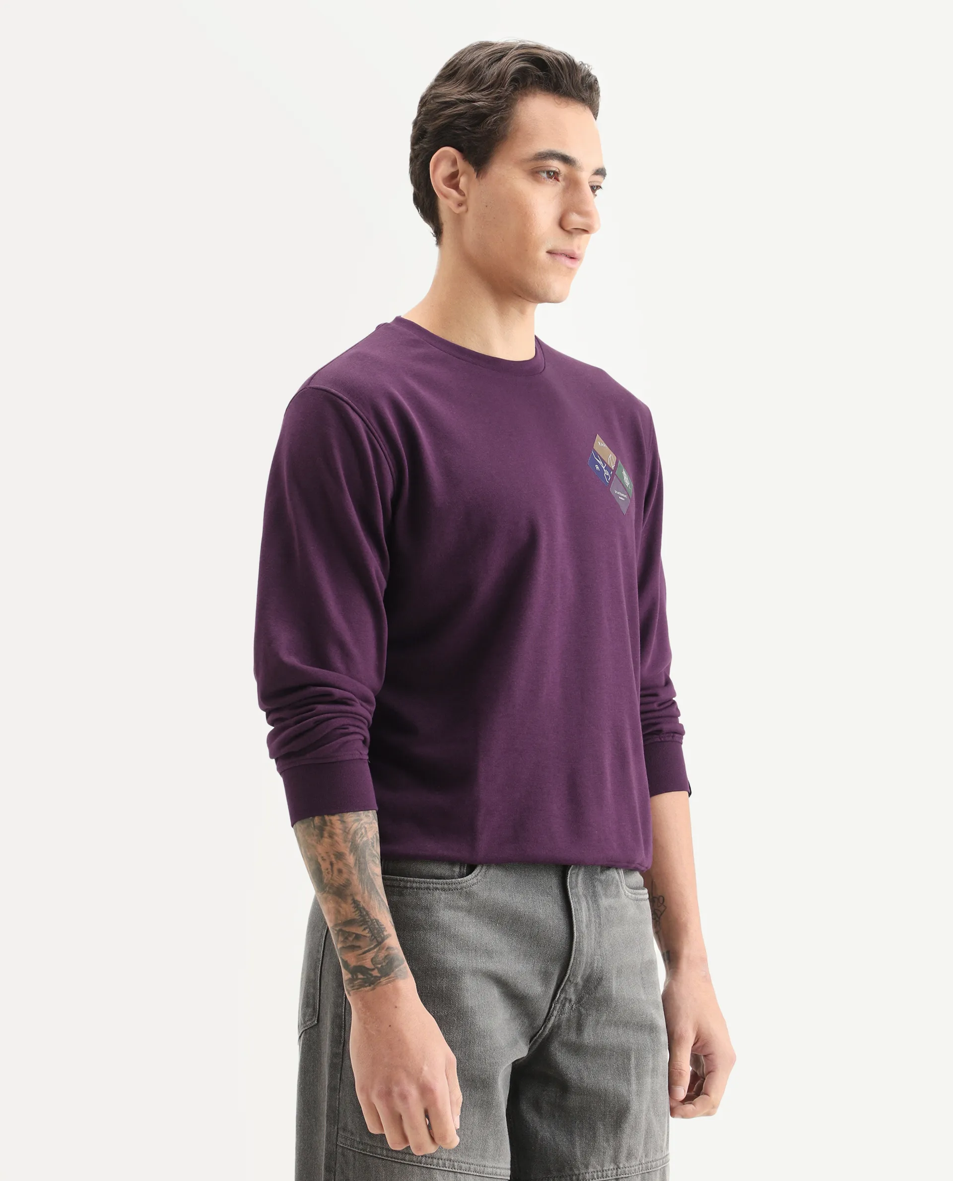 Rare Rabbit Men's Praise Maroon Cotton Graphic Print Relaxed Fit Full Sleeve Crew Neck Sweatshirt - Image 6