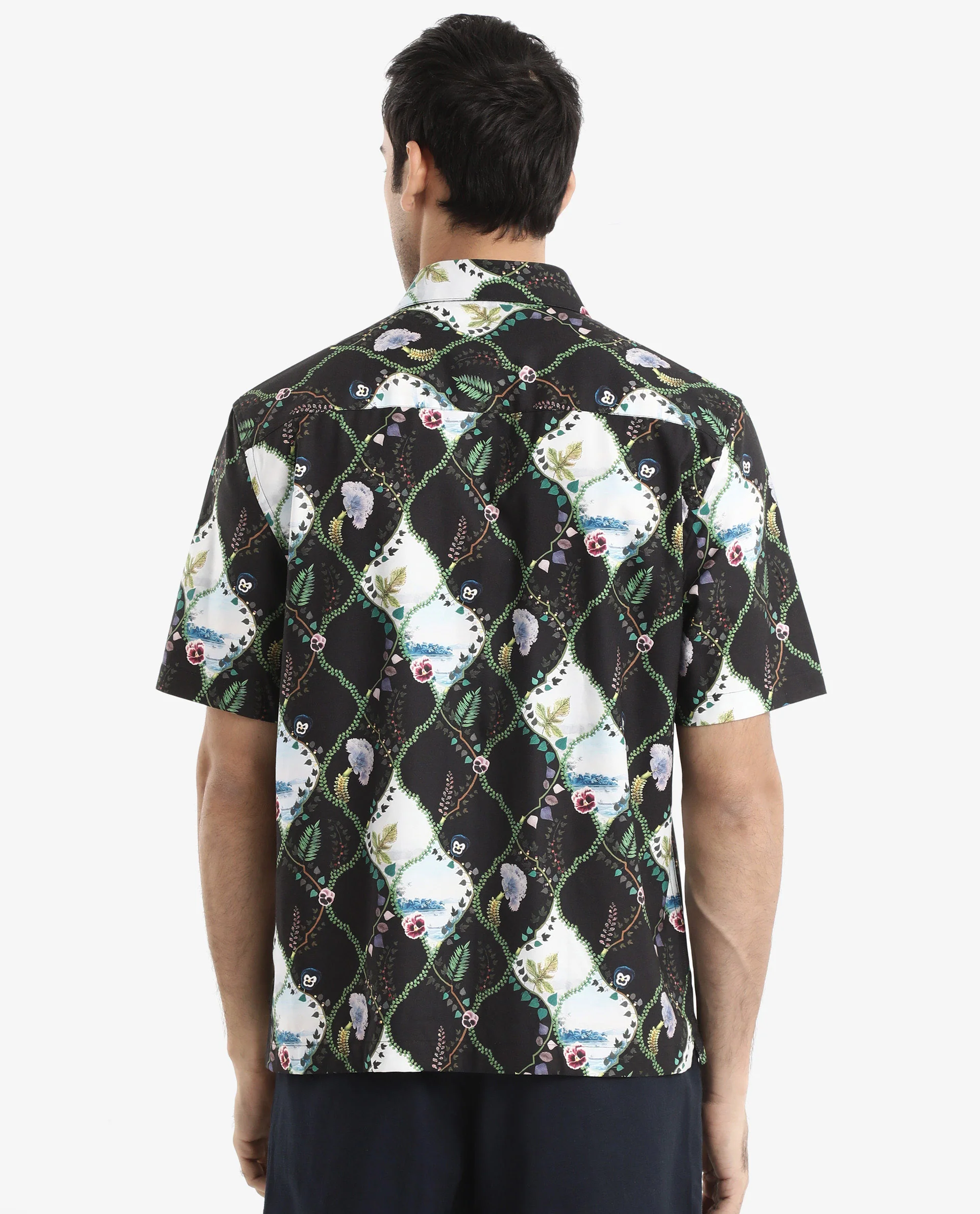 Rare Rabbit Men's Pran Black Viscose Floral Print Regular Fit Half Sleeve Collared Shirt - Image 7