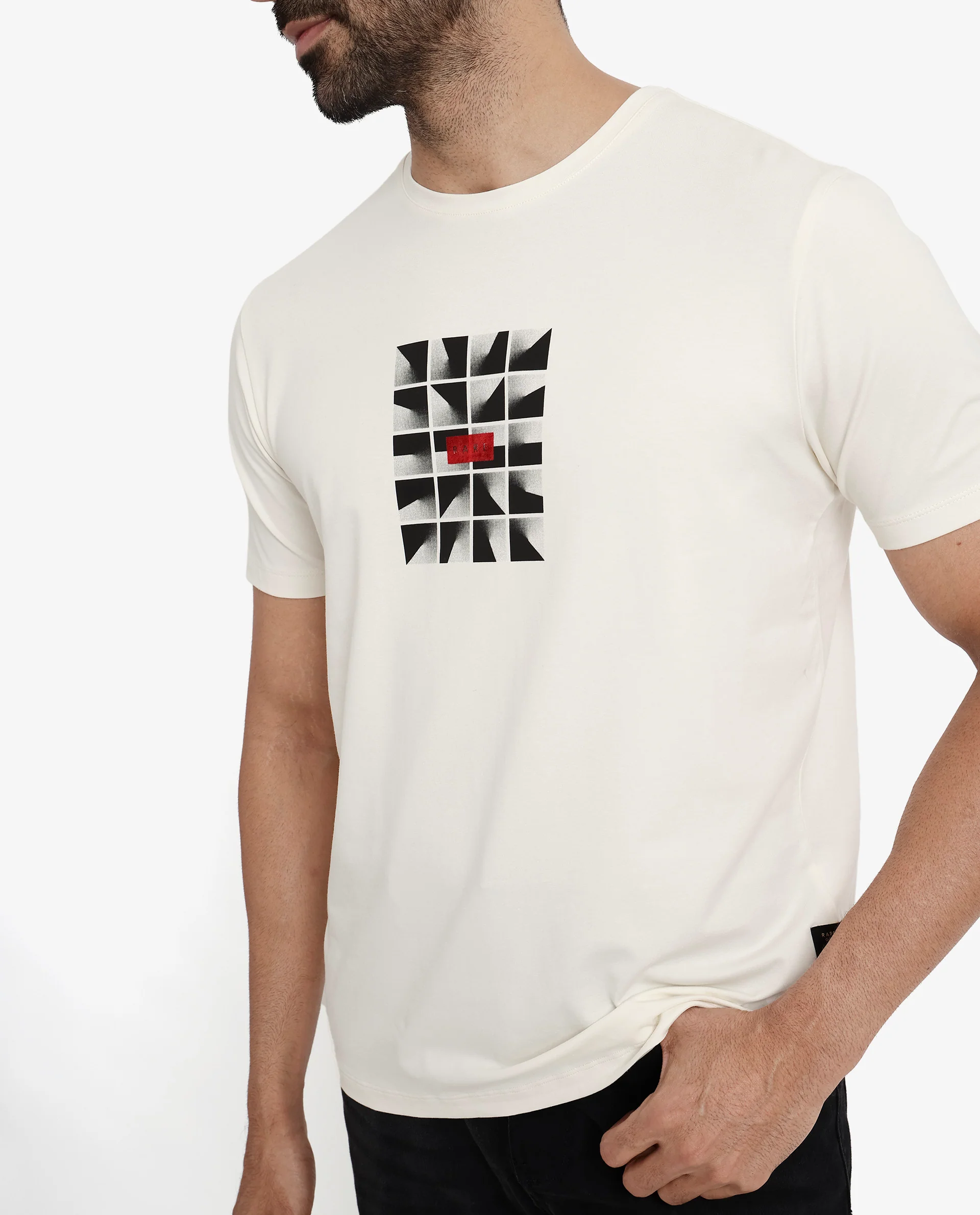 Rare Rabbit Men's Pran Off White Cotton Graphic Print Regular Fit Half Sleeve Crew Neck T-Shirt - Image 5