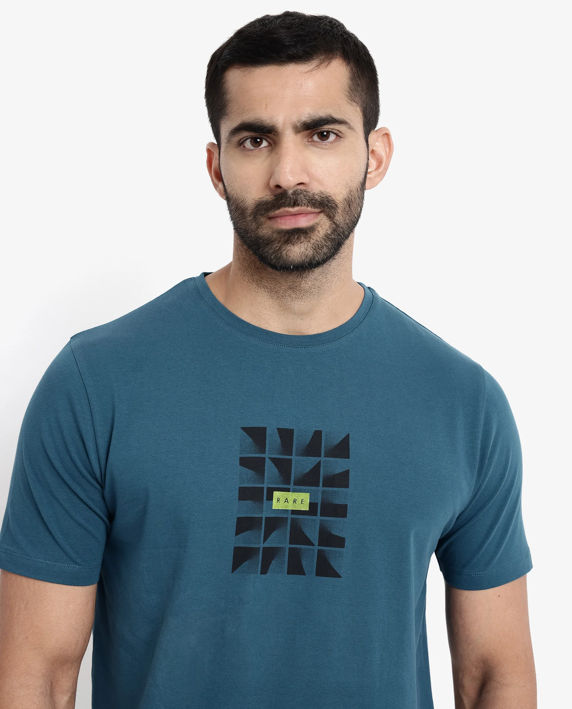 Rare Rabbit Men's Pran Turq Cotton Graphic Print Regular Fit Half Sleeve Crew Neck T-Shirt - Image 4
