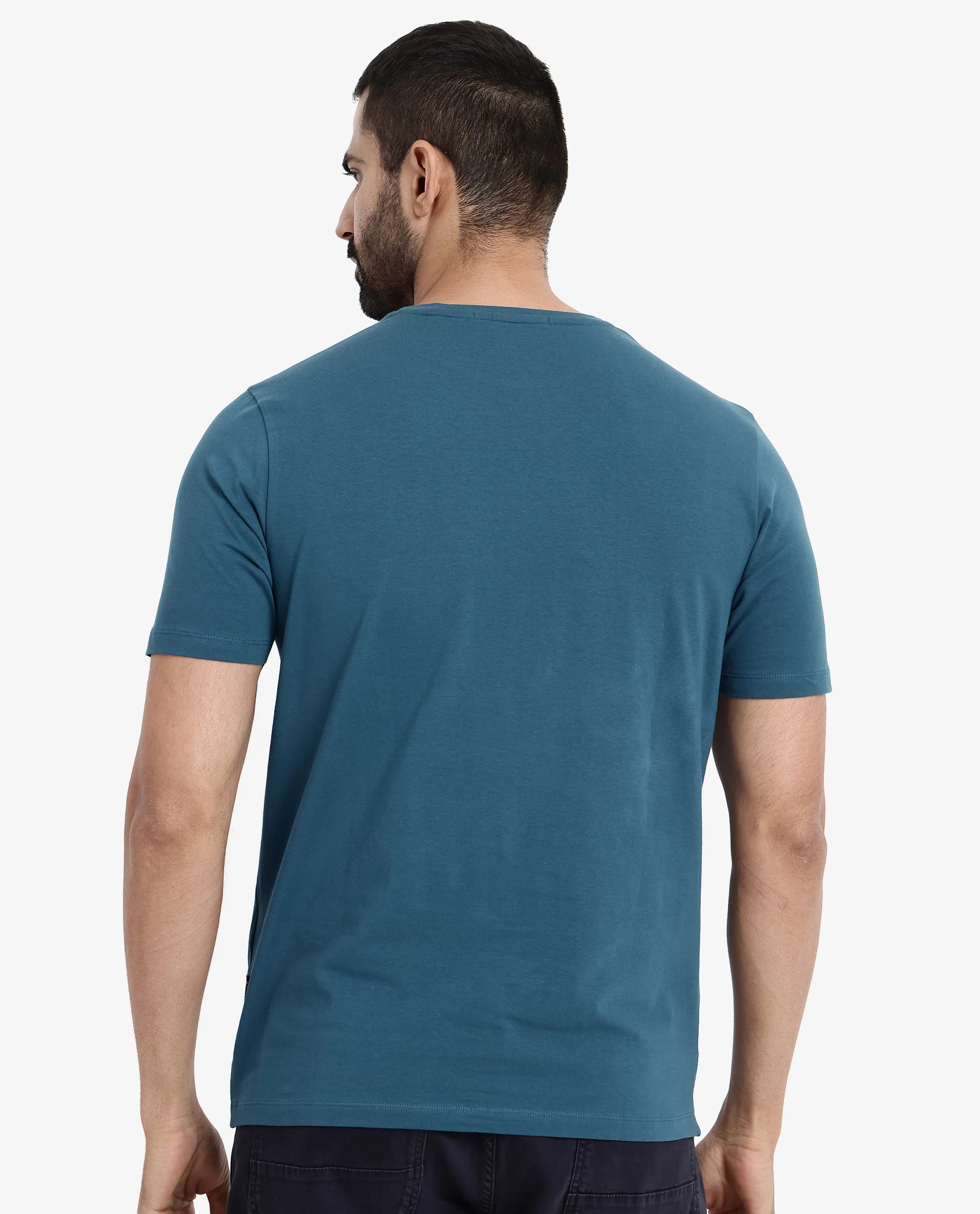 Rare Rabbit Men's Pran Turq Cotton Graphic Print Regular Fit Half Sleeve Crew Neck T-Shirt - Image 7