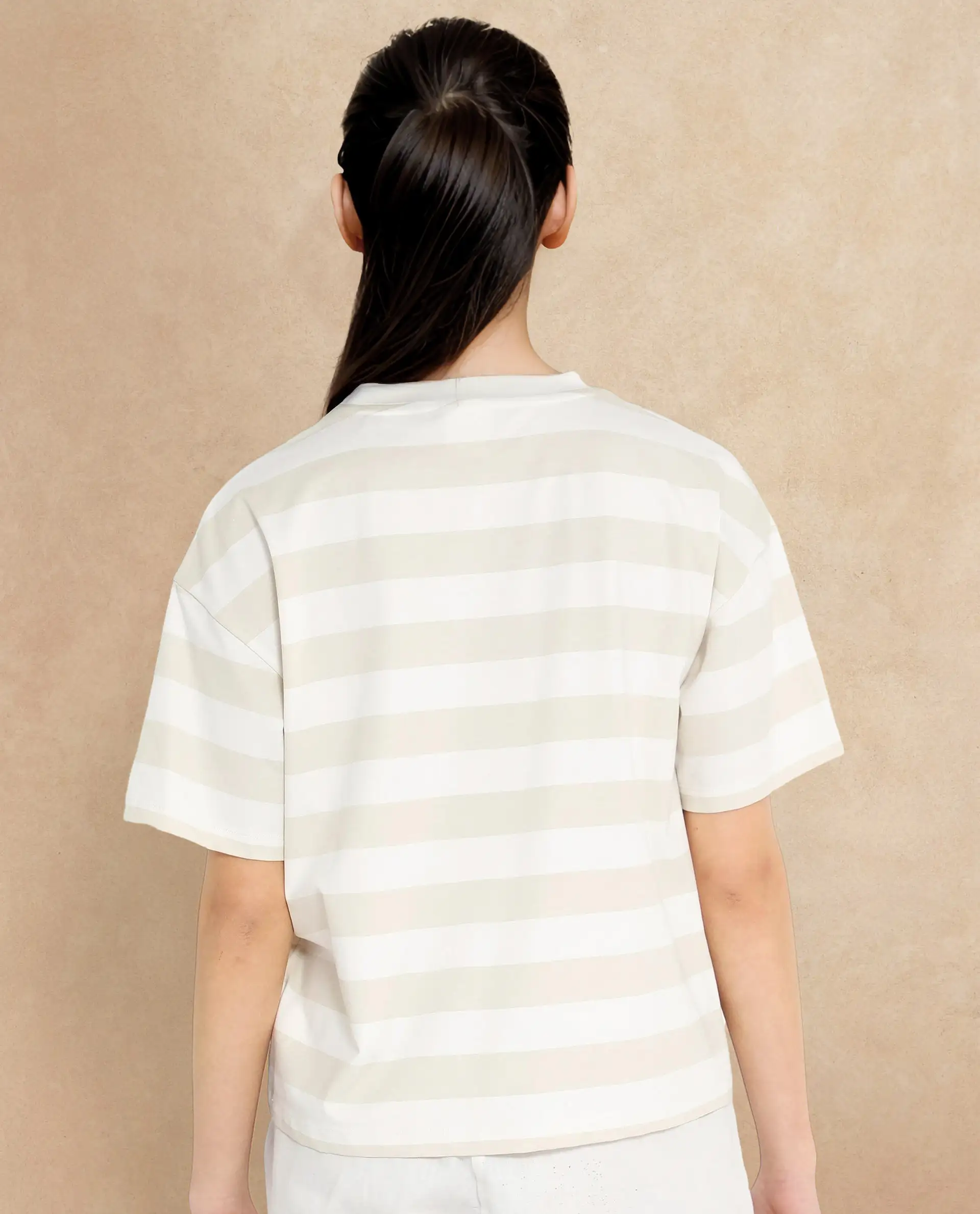 Rareism Women's Prandant Off White Cotton Blend Crew Neck Striped Boxy Fit T-Shirt - Image 6