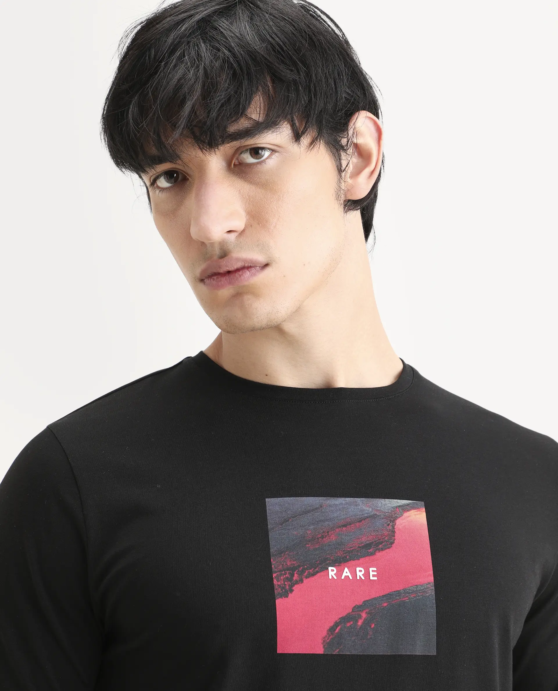Rare Rabbit Men's Prano Black Cotton Blend Fabric Half Sleeve Crew Neck Regular Fit Graphic Print T-Shirt - Image 3