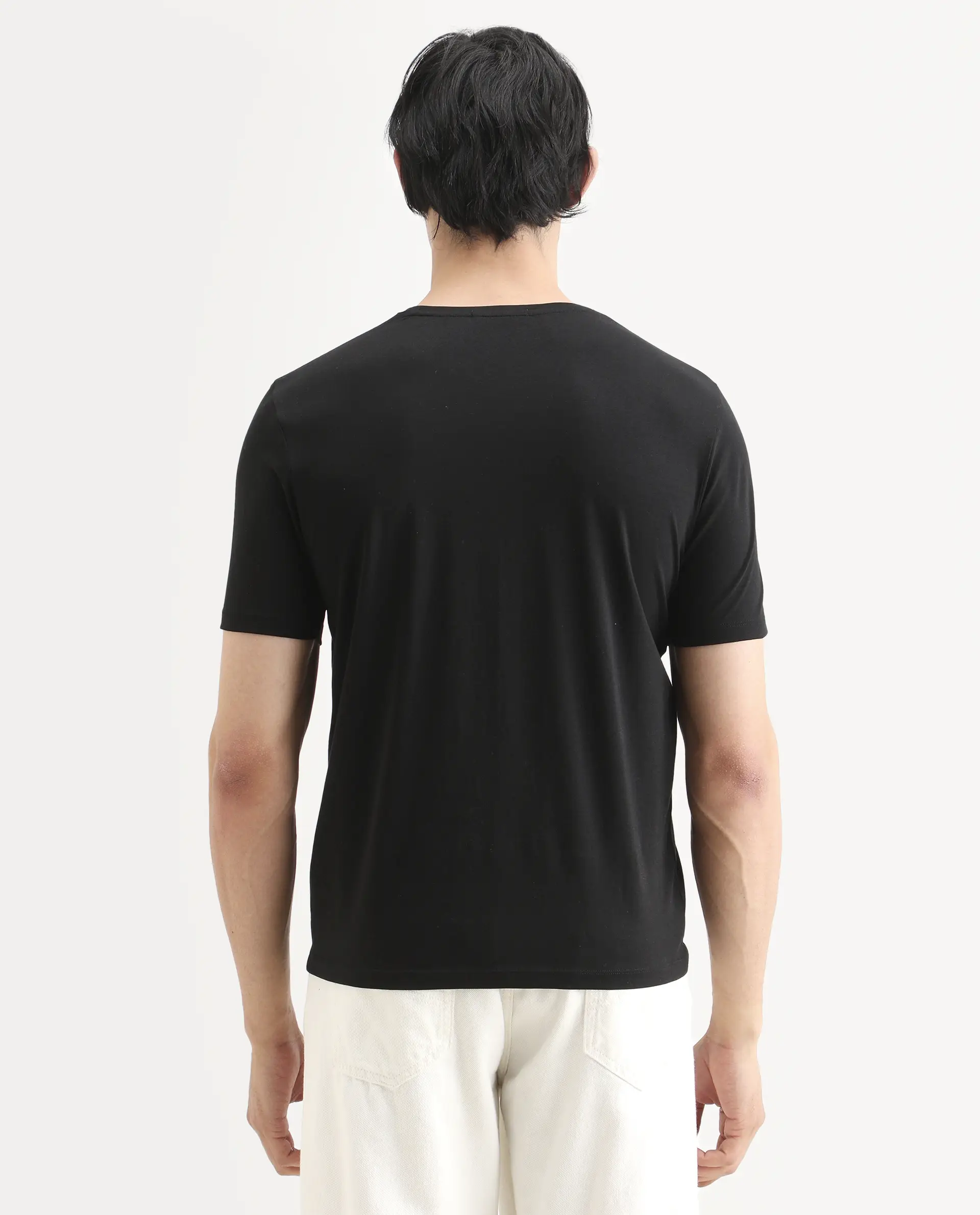Rare Rabbit Men's Prano Black Cotton Blend Fabric Half Sleeve Crew Neck Regular Fit Graphic Print T-Shirt - Image 7