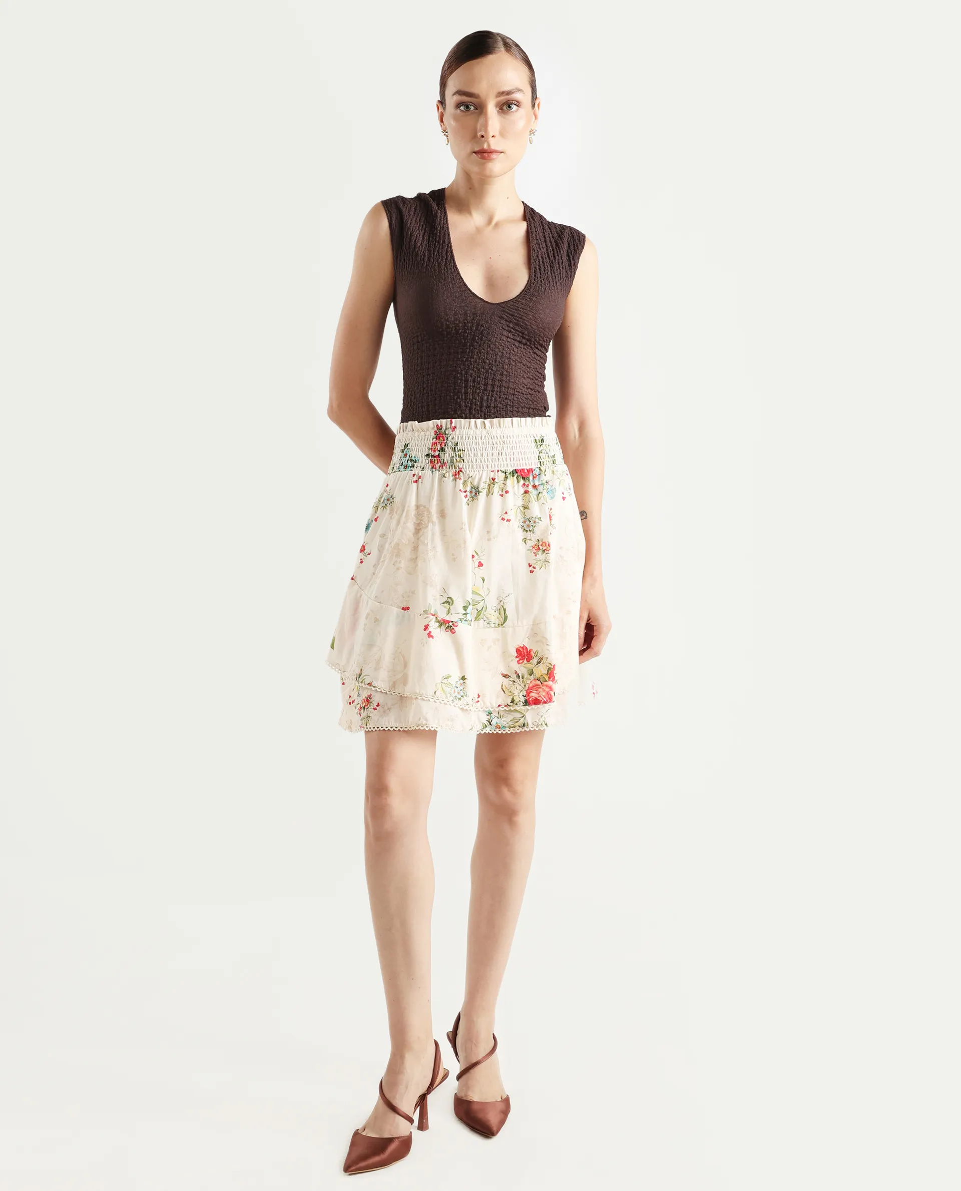 Rareism Women's Prato Multi Cotton Floral Print Mini Relaxed Fit Skirt - Image 2
