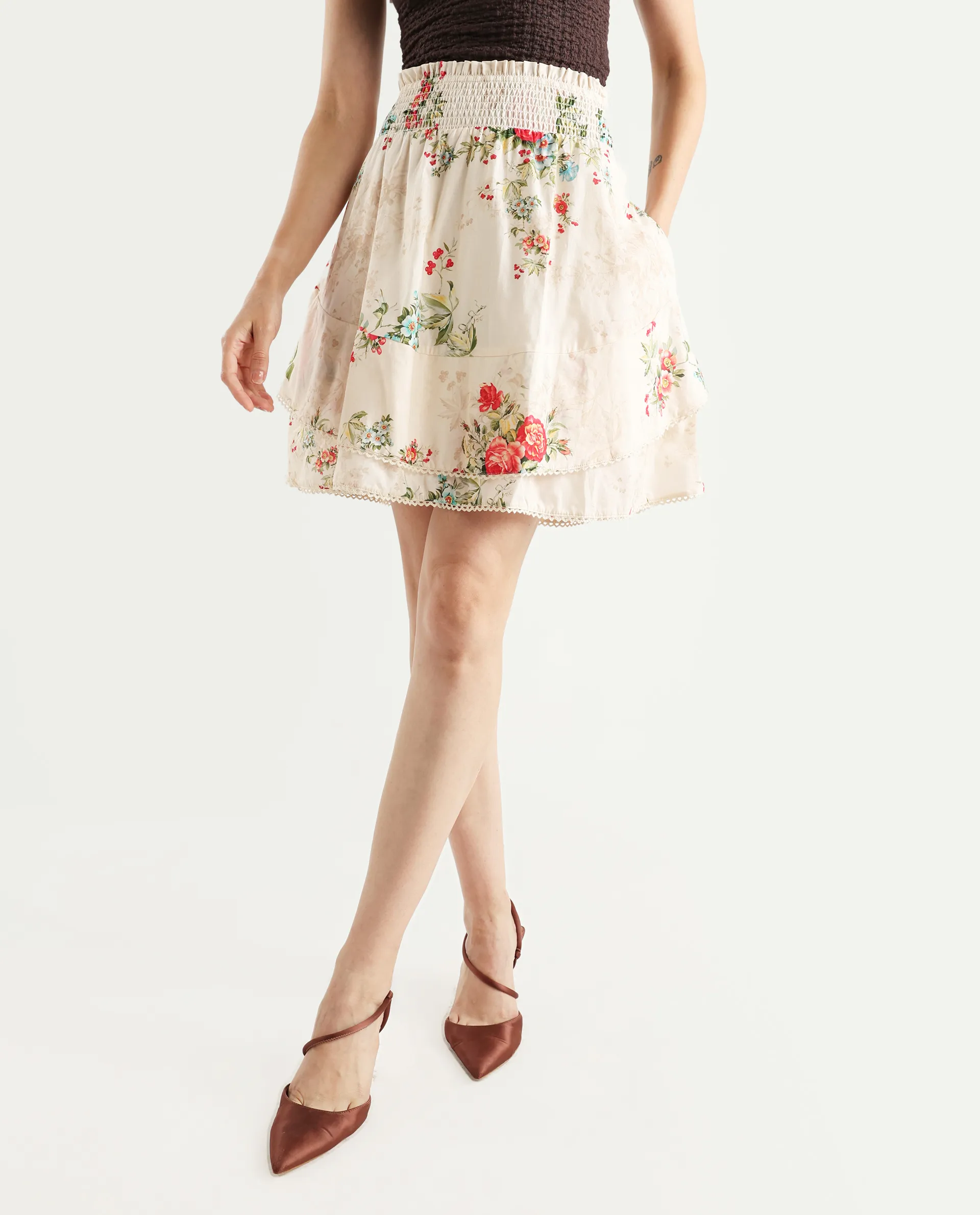 Rareism Women's Prato Multi Cotton Floral Print Mini Relaxed Fit Skirt - Image 3