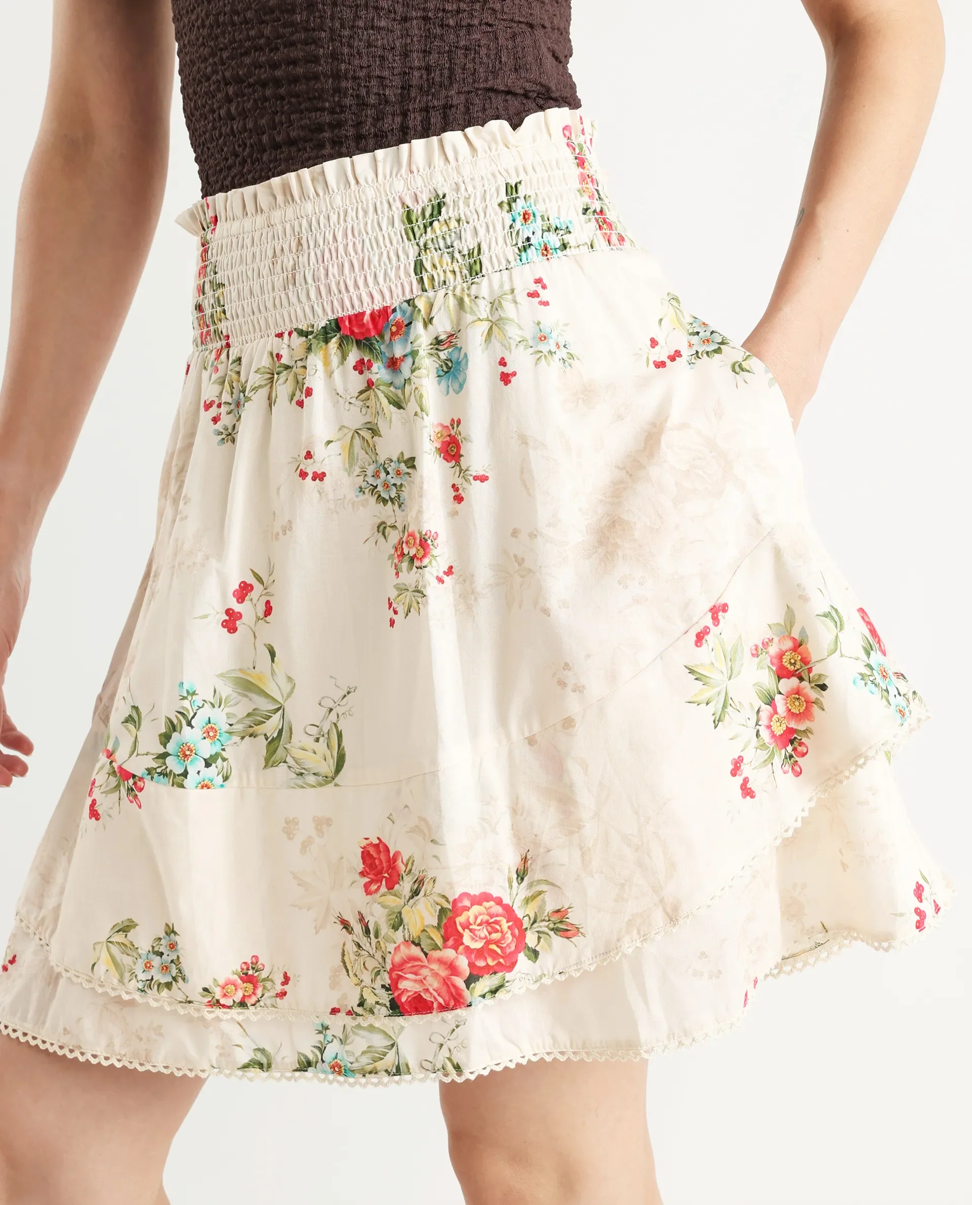 Rareism Women's Prato Multi Cotton Floral Print Mini Relaxed Fit Skirt - Image 4
