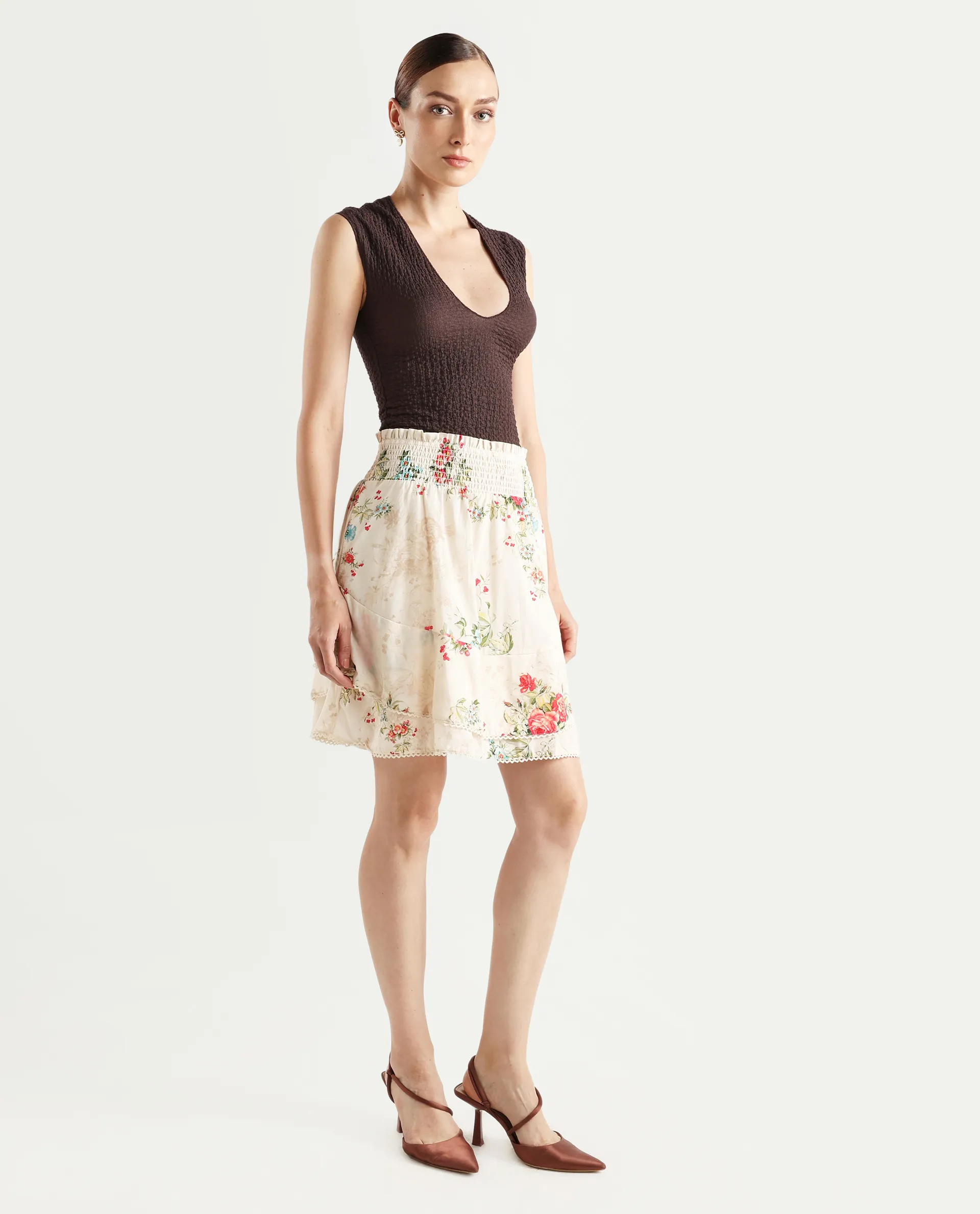 Rareism Women's Prato Multi Cotton Floral Print Mini Relaxed Fit Skirt - Image 6