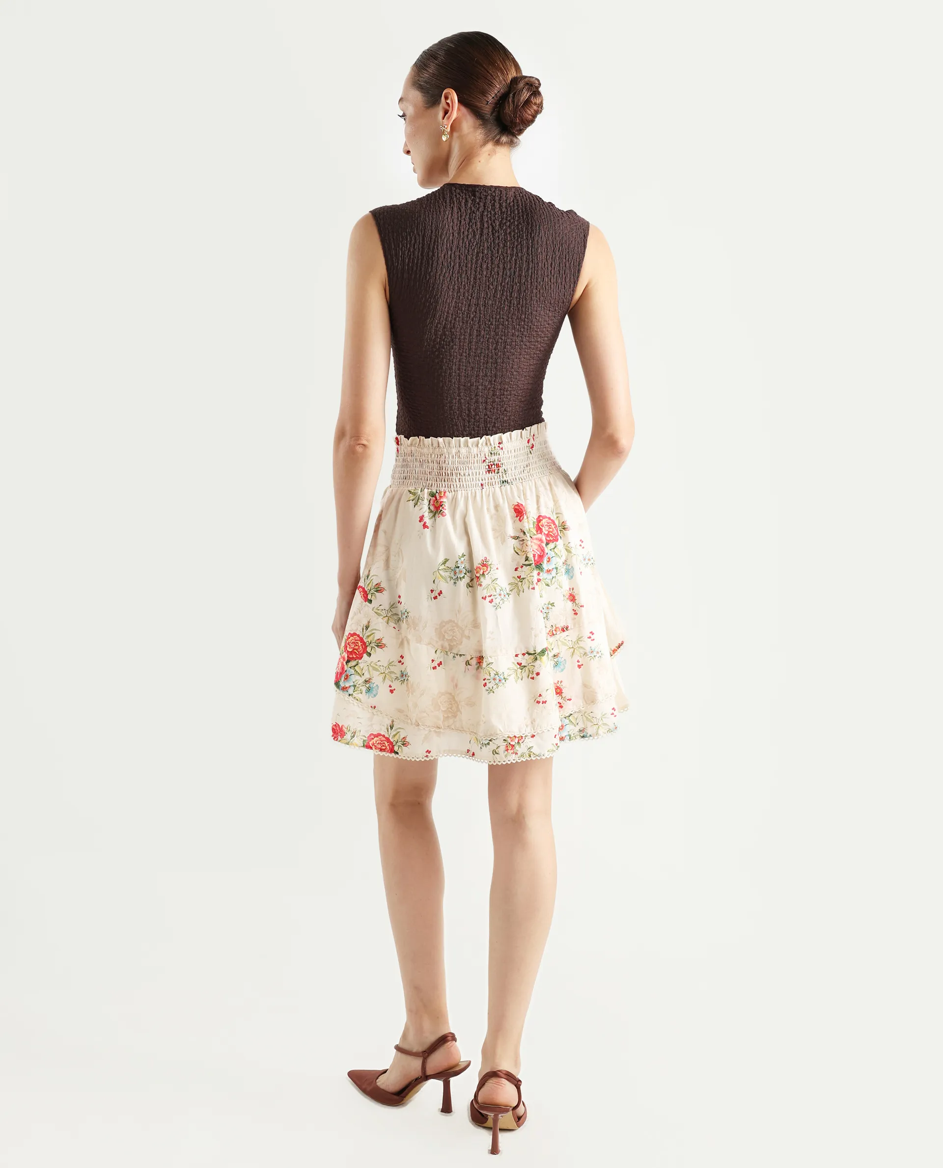 Rareism Women's Prato Multi Cotton Floral Print Mini Relaxed Fit Skirt - Image 7