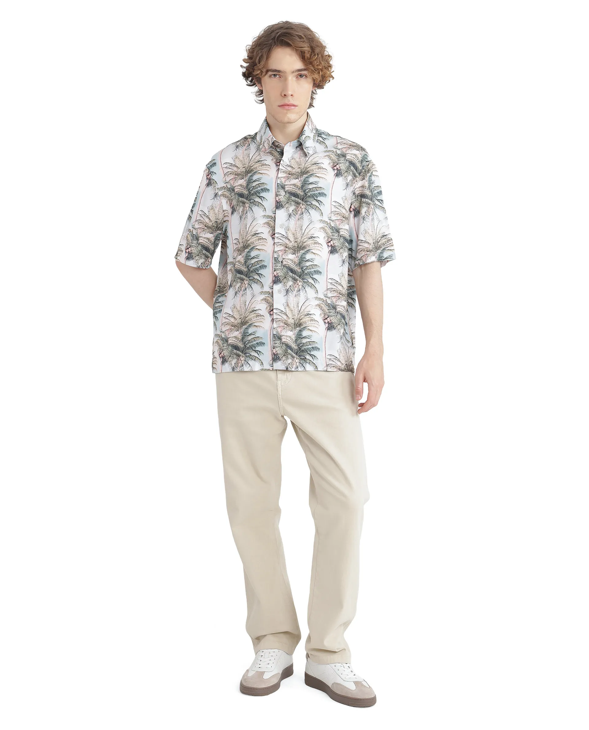 Rare Rabbit Men's Pratts Off White Cotton Abstract Print Regular Fit Half Sleeve Collared Shirt - Image 6