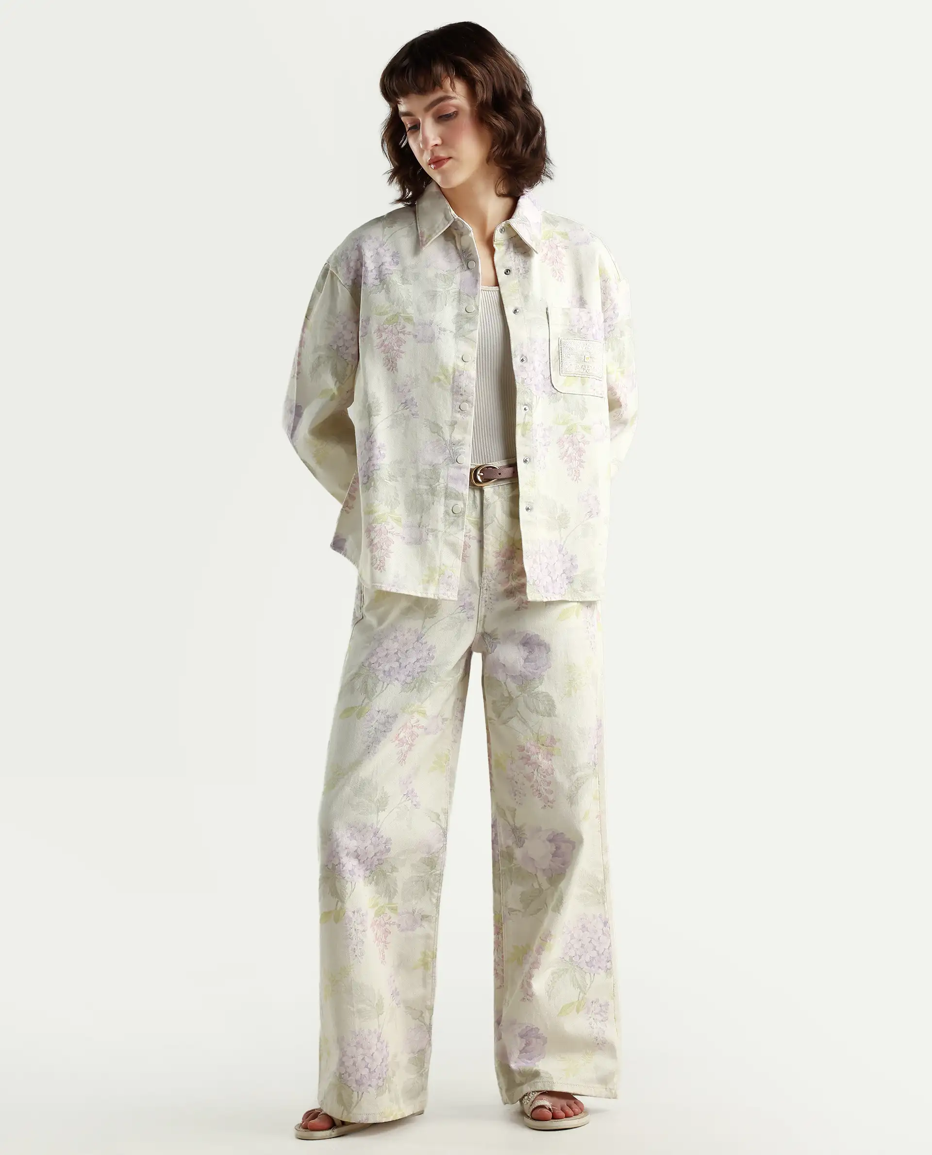 Rareism Women's Prebin-B Multi Cotton Floral Print Ankle Length Wide Trouser - Image 2