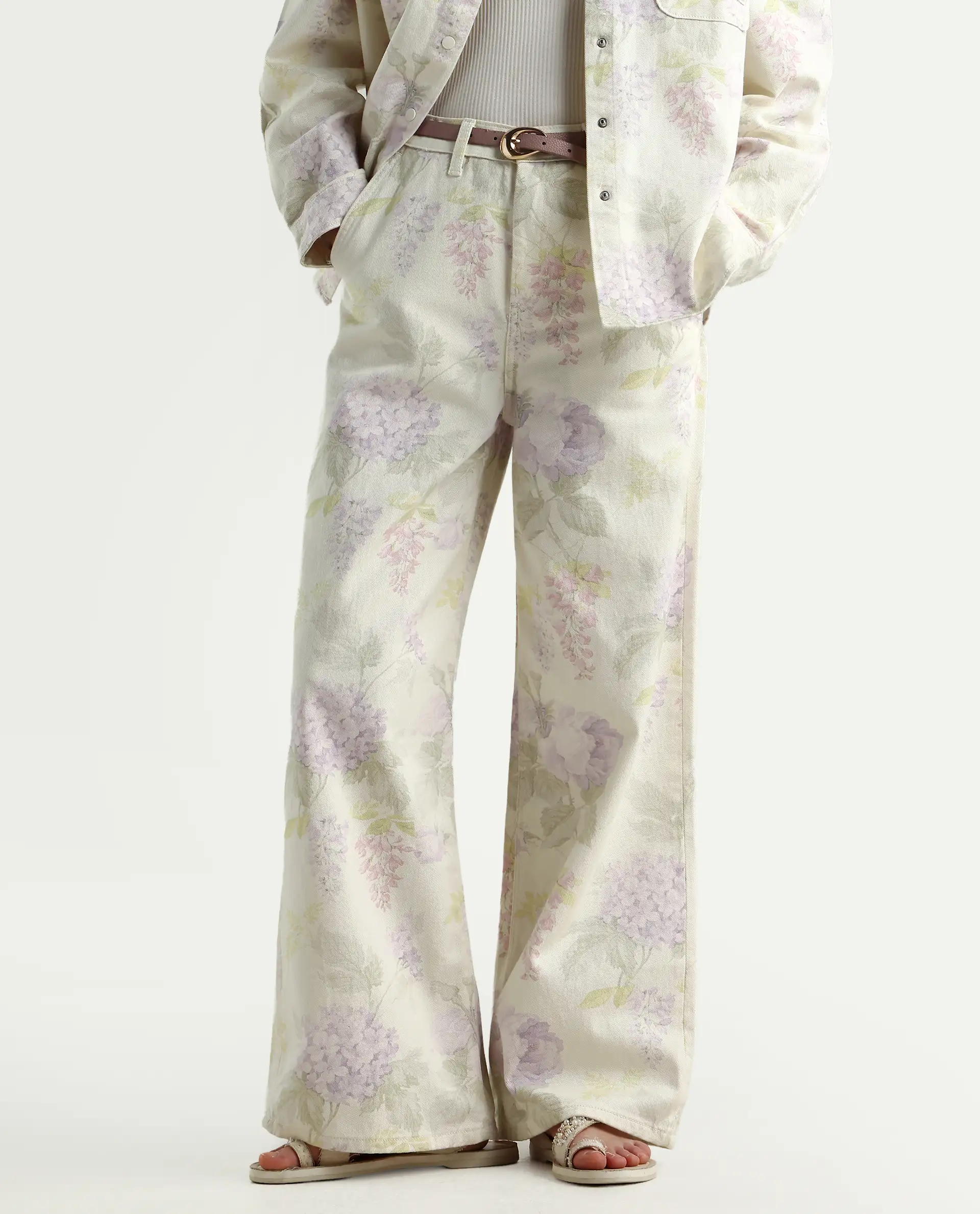 Rareism Women's Prebin-B Multi Cotton Floral Print Ankle Length Wide Trouser - Image 3