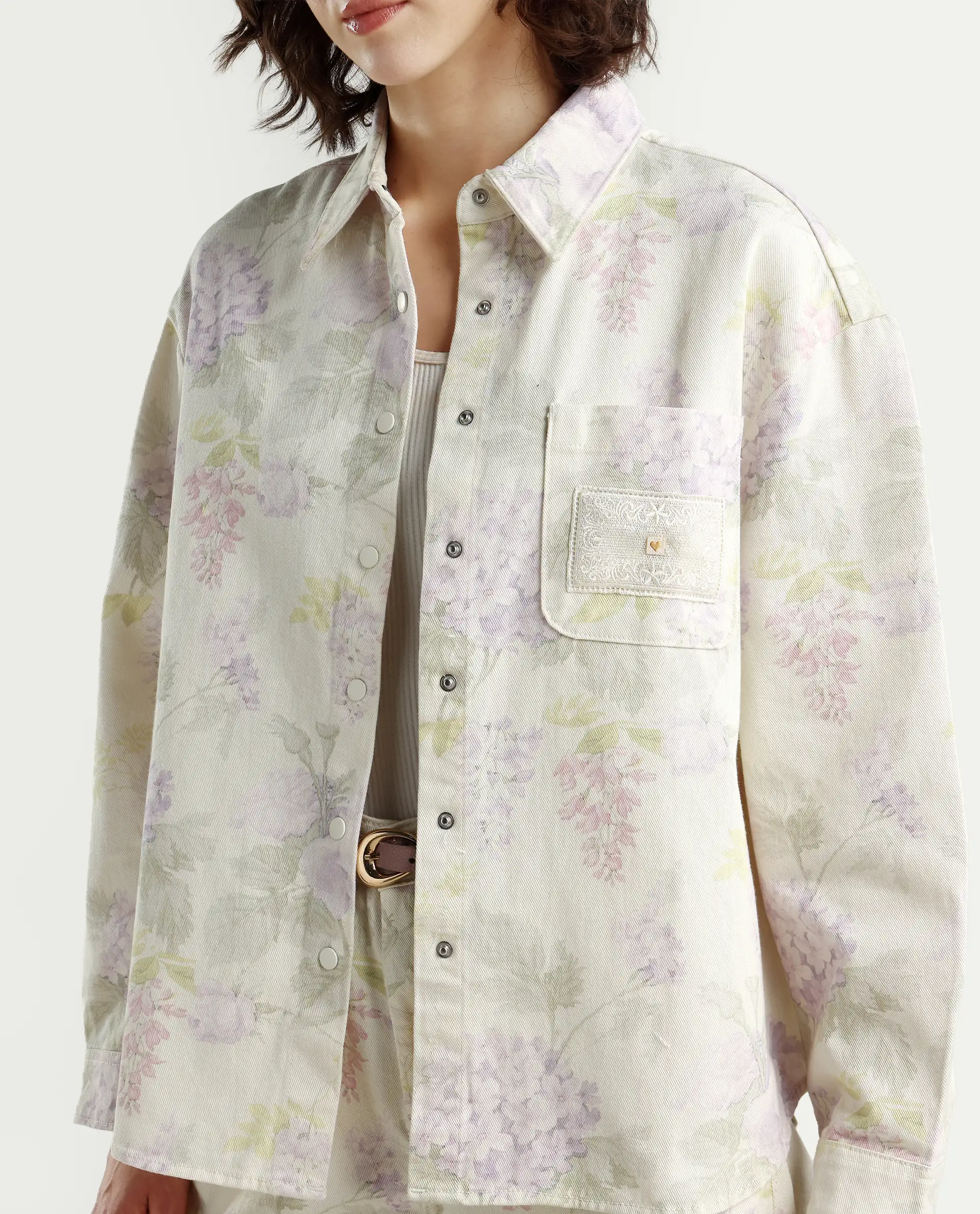 Rareism Women's Prebin-T Multi Cotton Spread Collar Floral Print Cuffed Sleeve Boxy Fit Shirt - Image 3