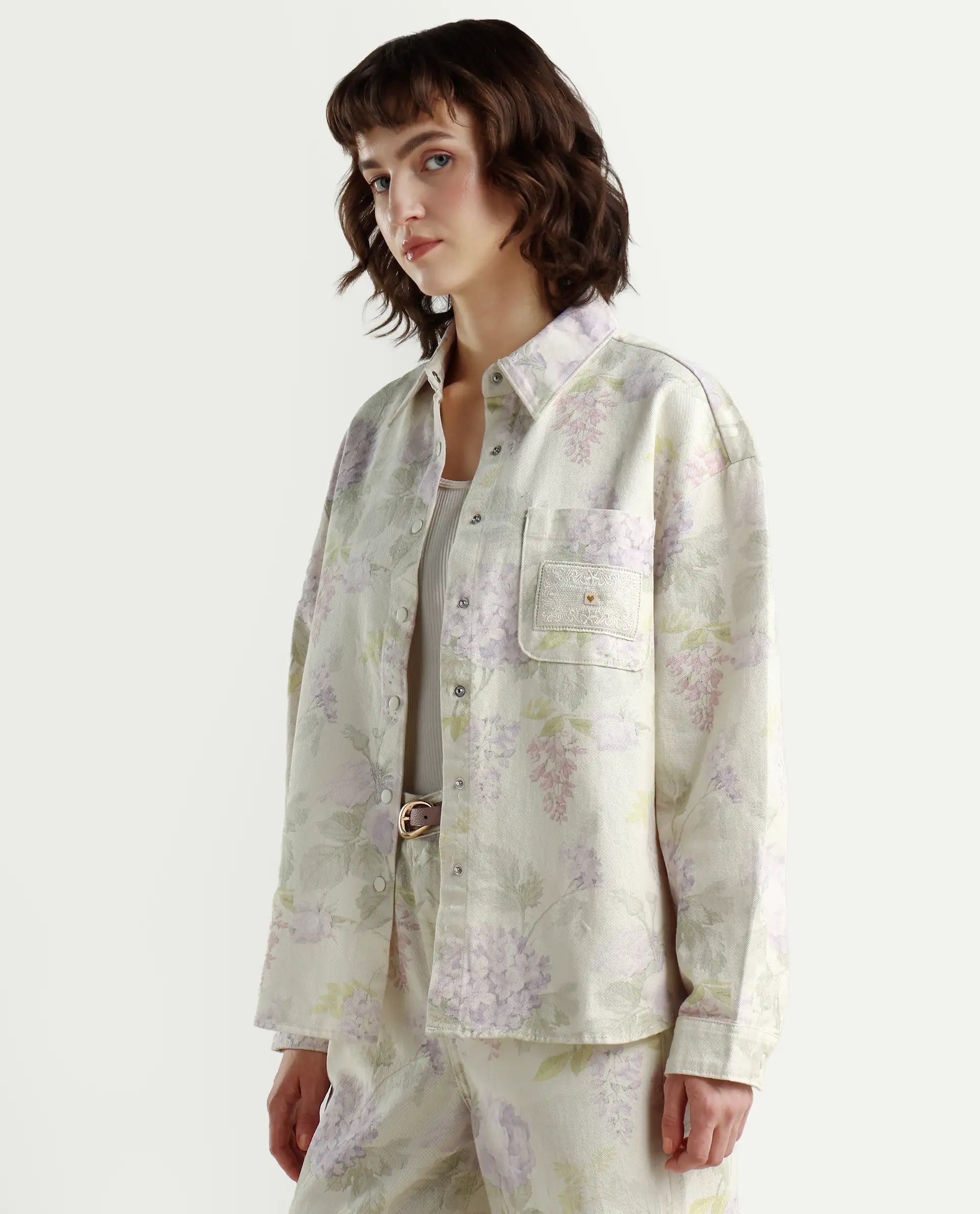 Rareism Women's Prebin-T Multi Cotton Spread Collar Floral Print Cuffed Sleeve Boxy Fit Shirt - Image 4