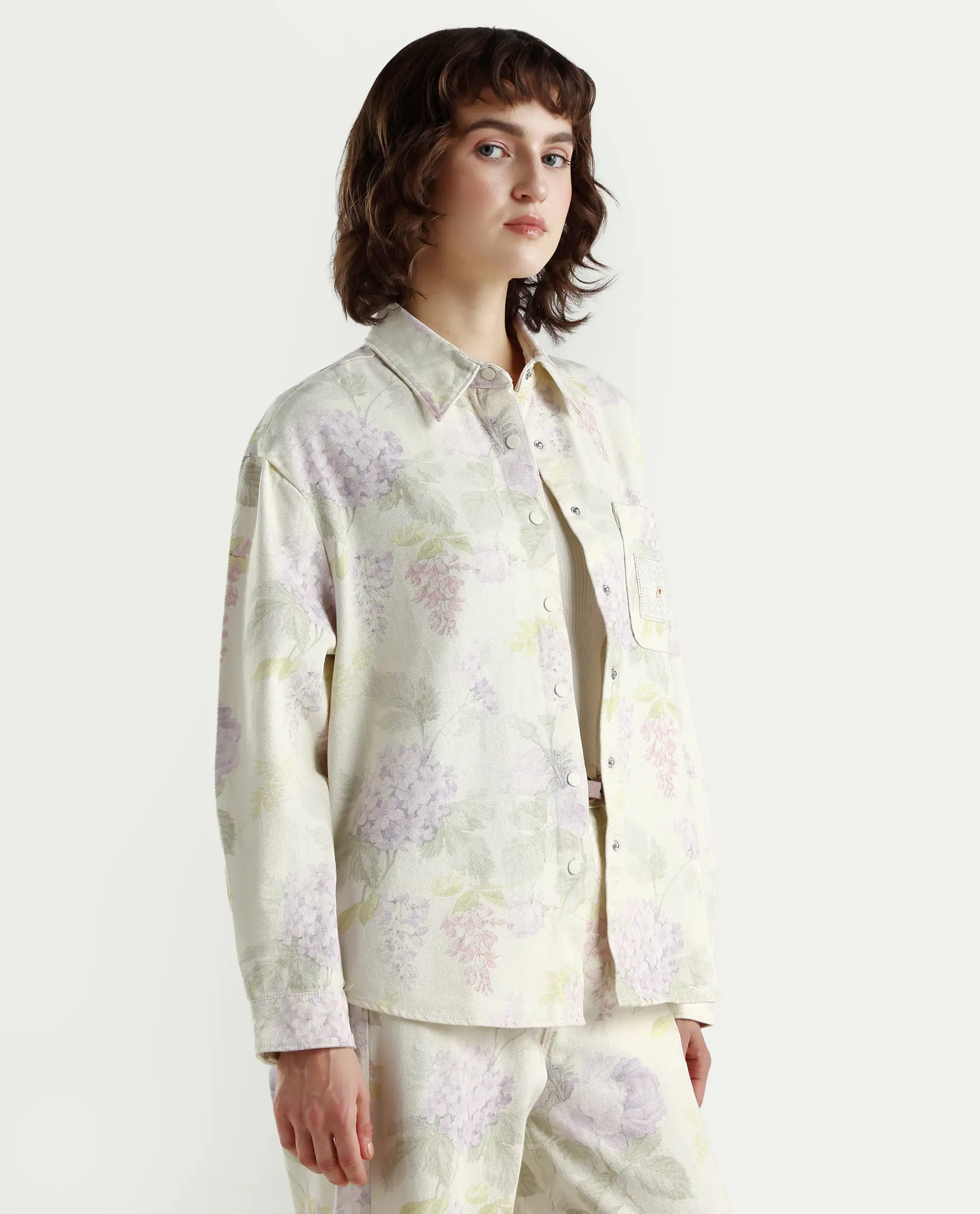 Rareism Women's Prebin-T Multi Cotton Spread Collar Floral Print Cuffed Sleeve Boxy Fit Shirt - Image 5