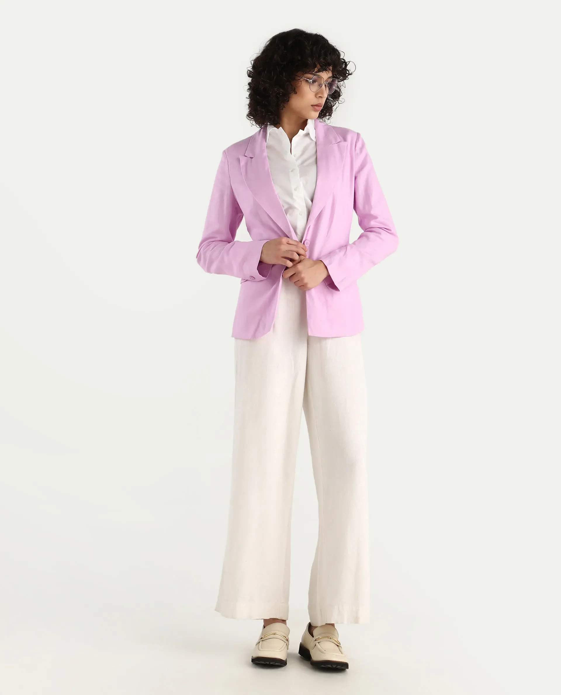 Rareism Women's Precy Pink Viscose Blend Lapel Neck Plain Regular Fit Blazer