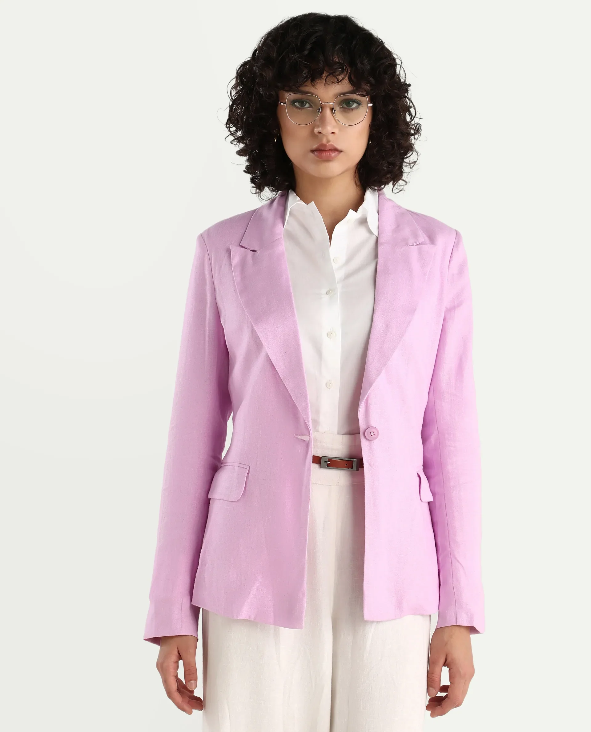 Rareism Women's Precy Pink Viscose Blend Lapel Neck Plain Regular Fit Blazer - Image 3