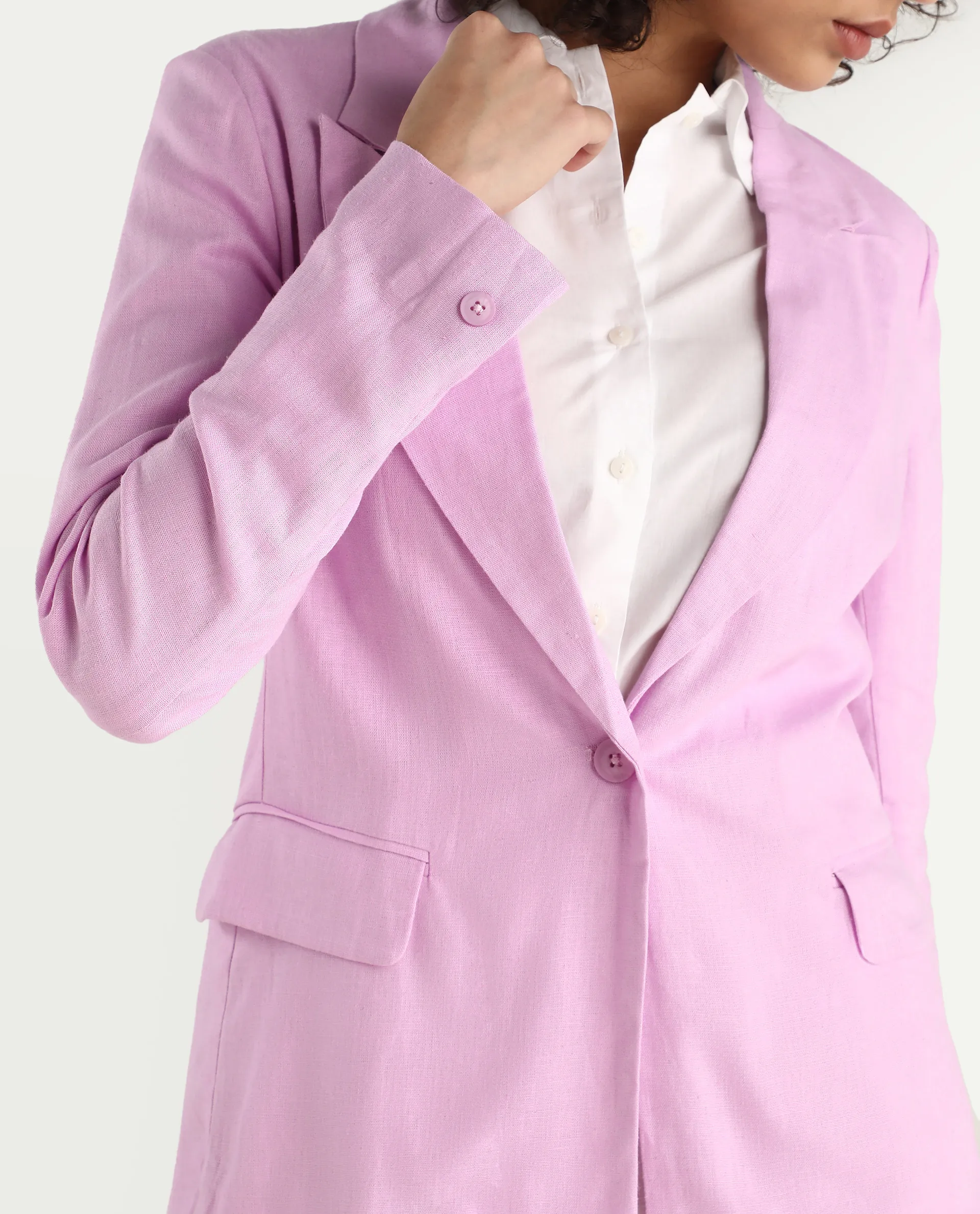 Rareism Women's Precy Pink Viscose Blend Lapel Neck Plain Regular Fit Blazer - Image 4