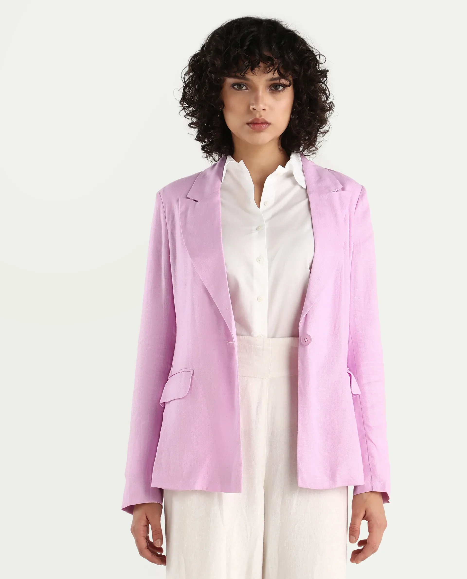 Rareism Women's Precy Pink Viscose Blend Lapel Neck Plain Regular Fit Blazer - Image 5