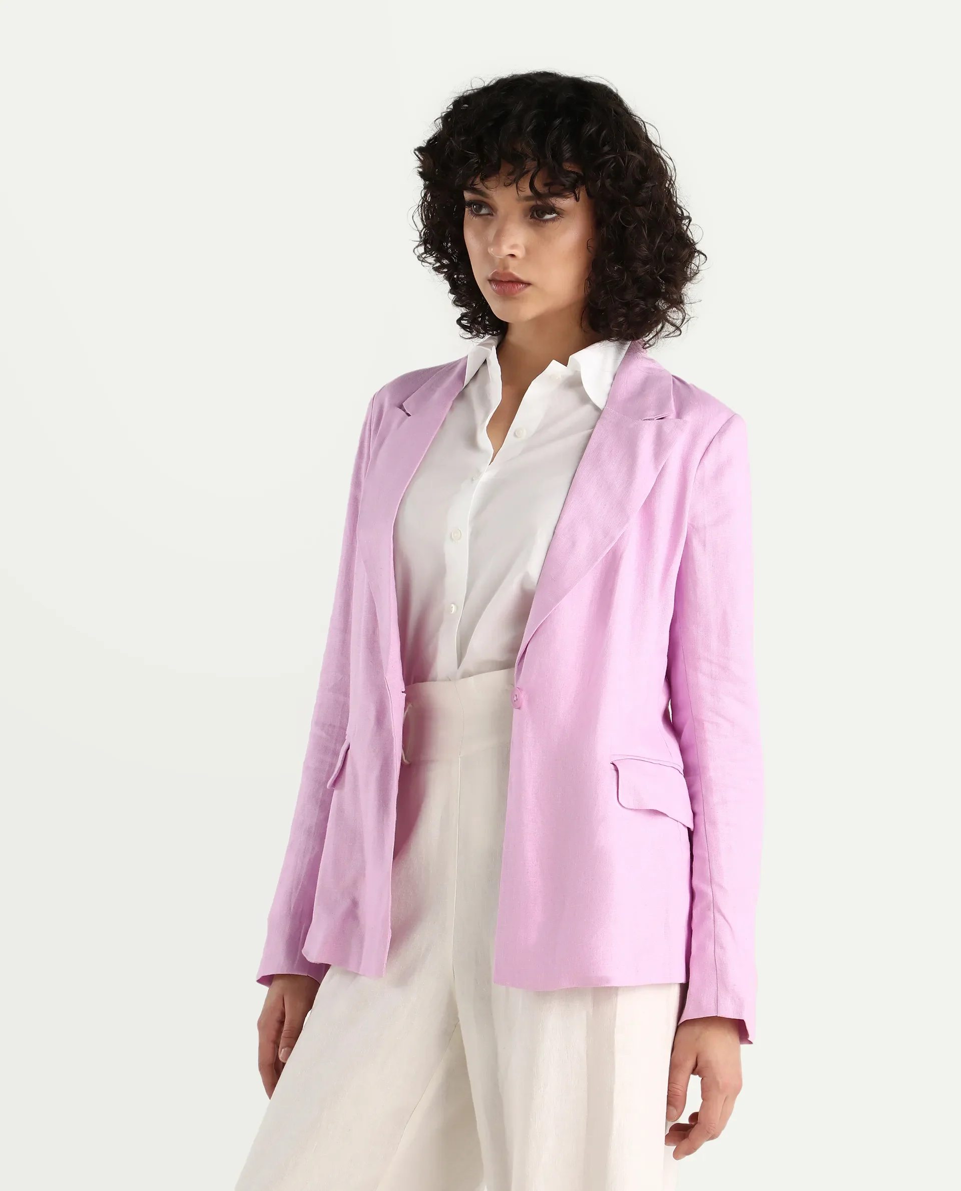 Rareism Women's Precy Pink Viscose Blend Lapel Neck Plain Regular Fit Blazer - Image 7