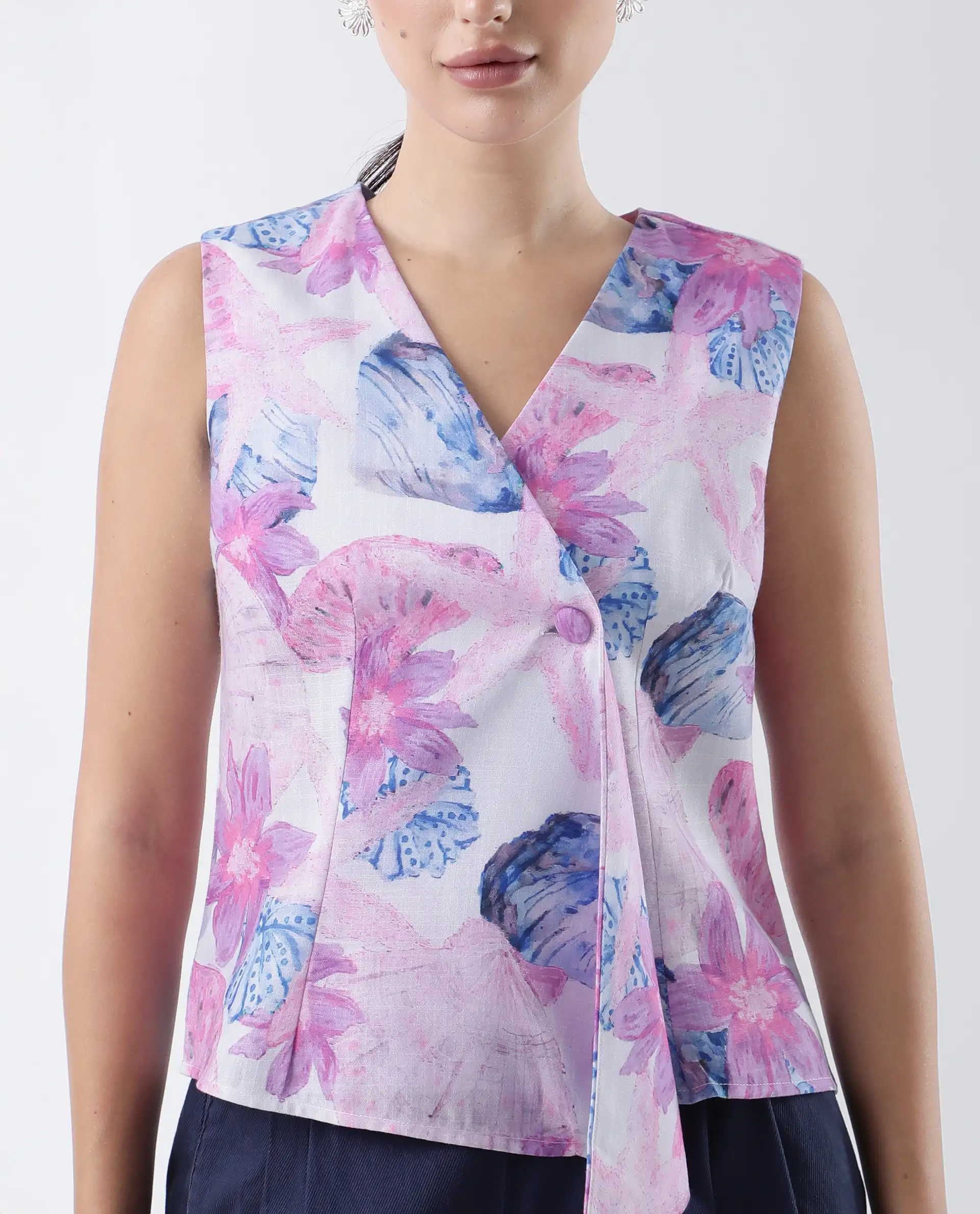 Rareism Women's Predin-T Multi Polyester Overlap Neck Abstract Print Sleeveless Regular Fit Top - Image 4