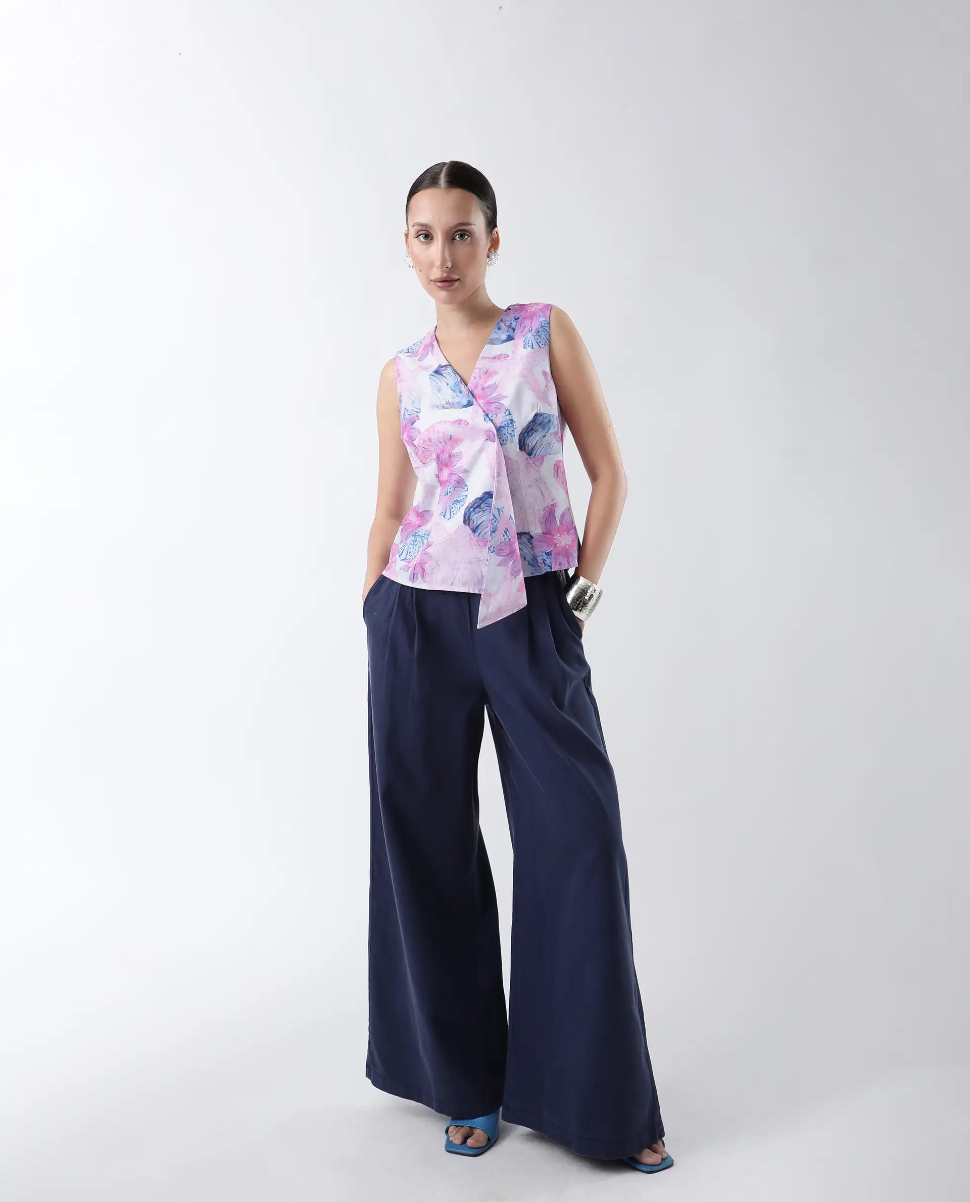 Rareism Women's Predin-T Multi Polyester Overlap Neck Abstract Print Sleeveless Regular Fit Top - Image 8