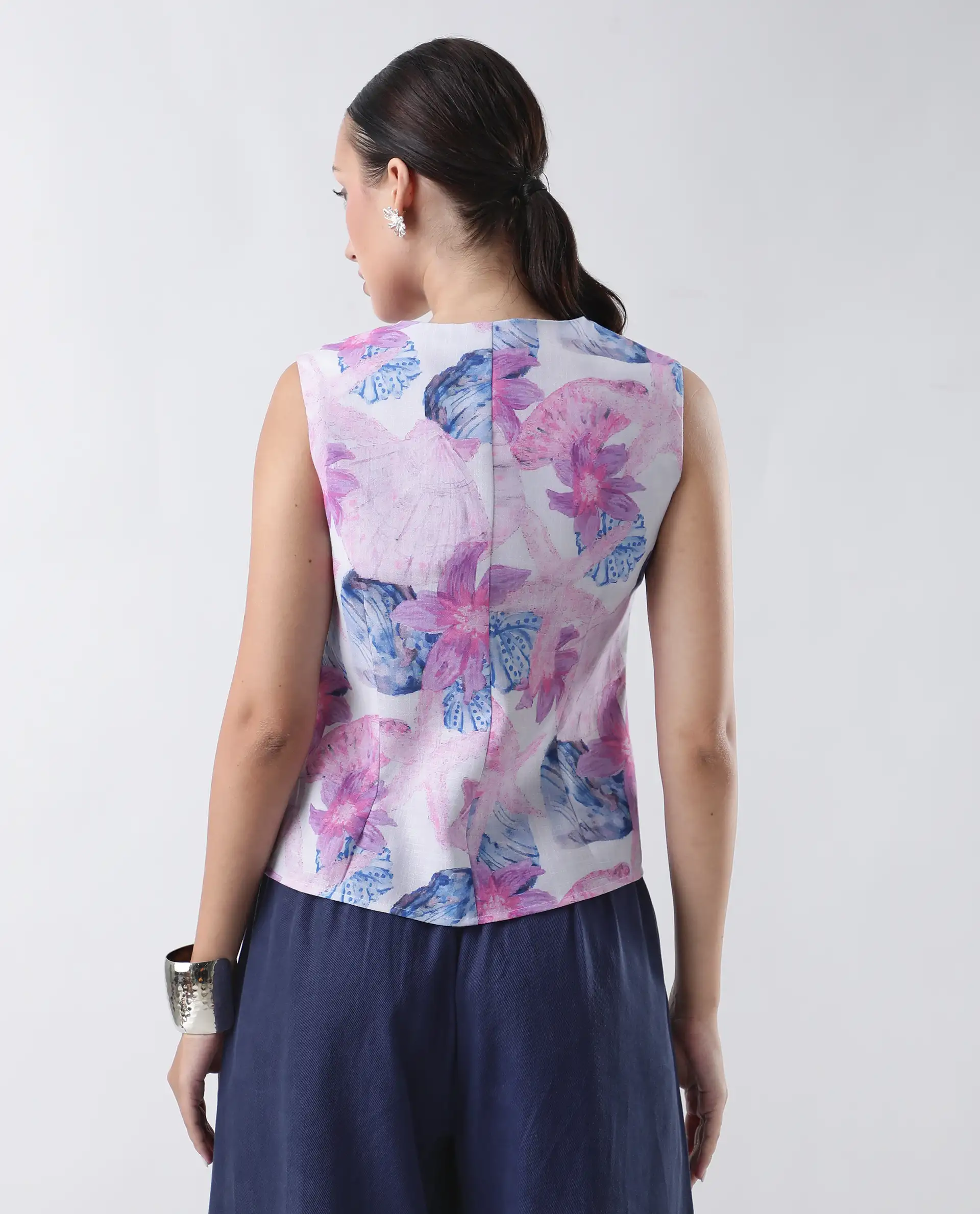 Rareism Women's Predin-T Multi Polyester Overlap Neck Abstract Print Sleeveless Regular Fit Top - Image 9