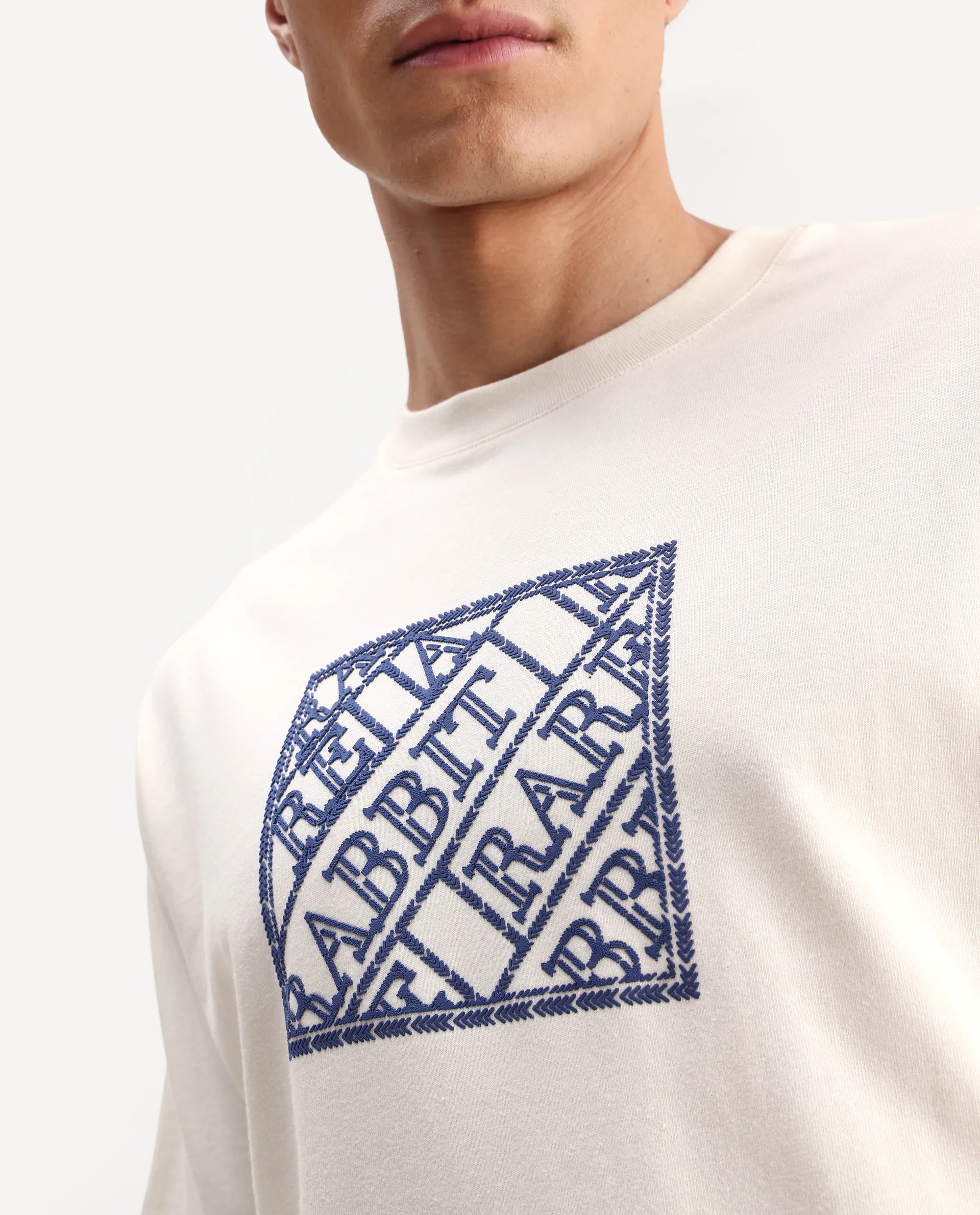 Rare Rabbit Men's Pree Off-White Cotton Embroidered Regular Fit Half Sleeve Crew Neck T-Shirt - Image 3