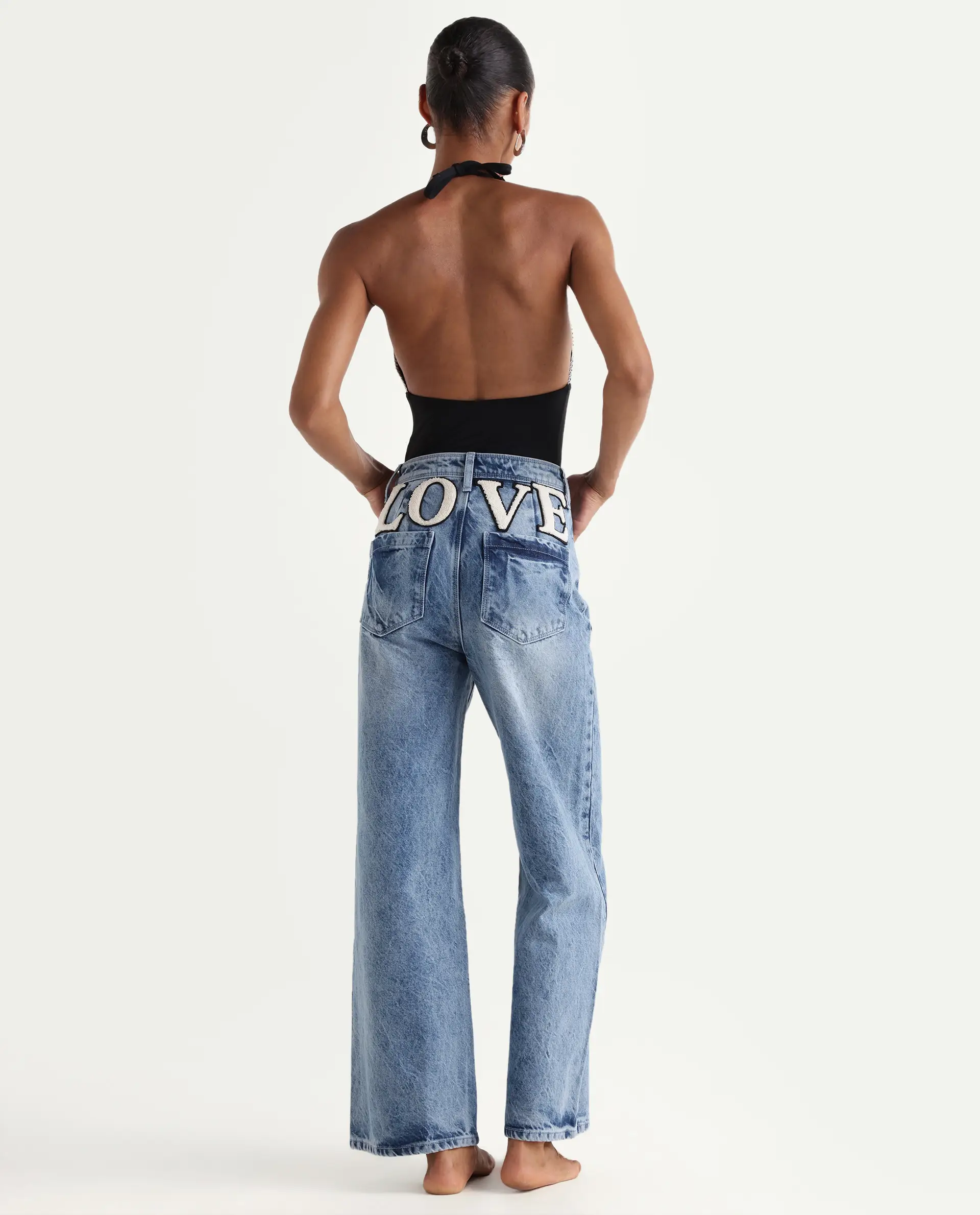 Rareism Women's Pref Blue Cotton Plain Ankle Length Effortless Sculpt high wide Jeans - Image 6