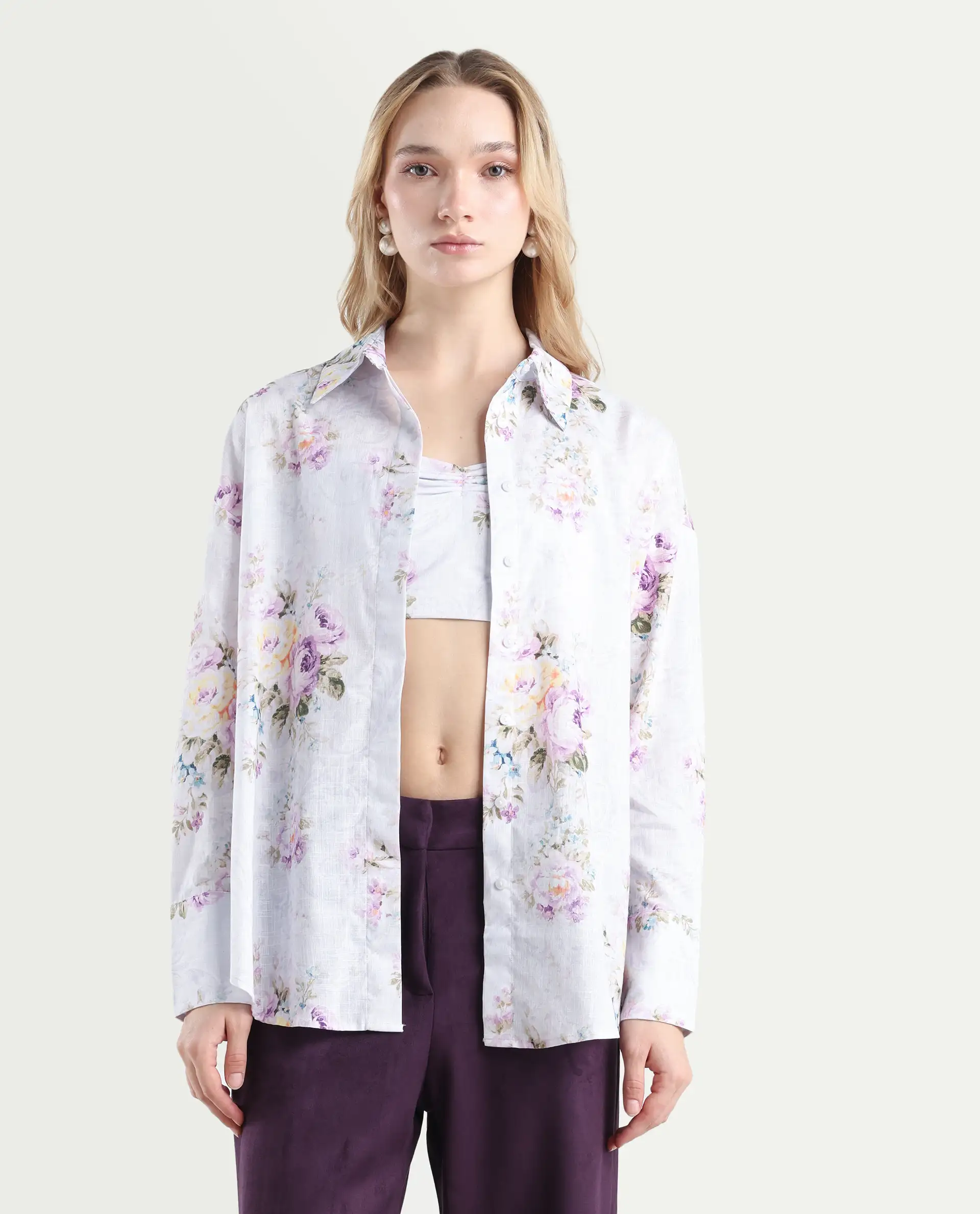 Rareism Women's Preguy Multi Cotton Spread Collar Floral Print Cuffed Sleeve Regular Fit Shirt - Image 3