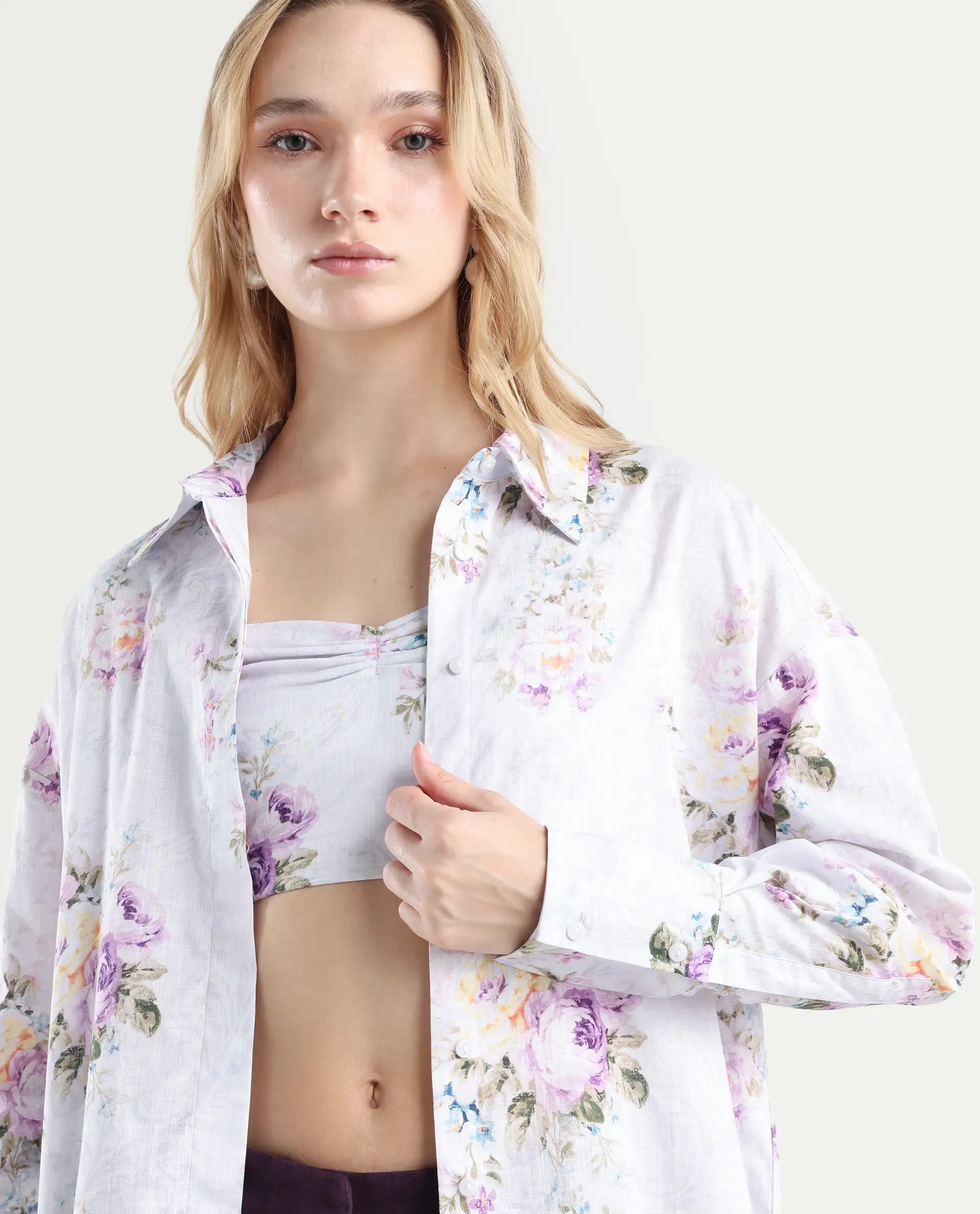 Rareism Women's Preguy Multi Cotton Spread Collar Floral Print Cuffed Sleeve Regular Fit Shirt - Image 4