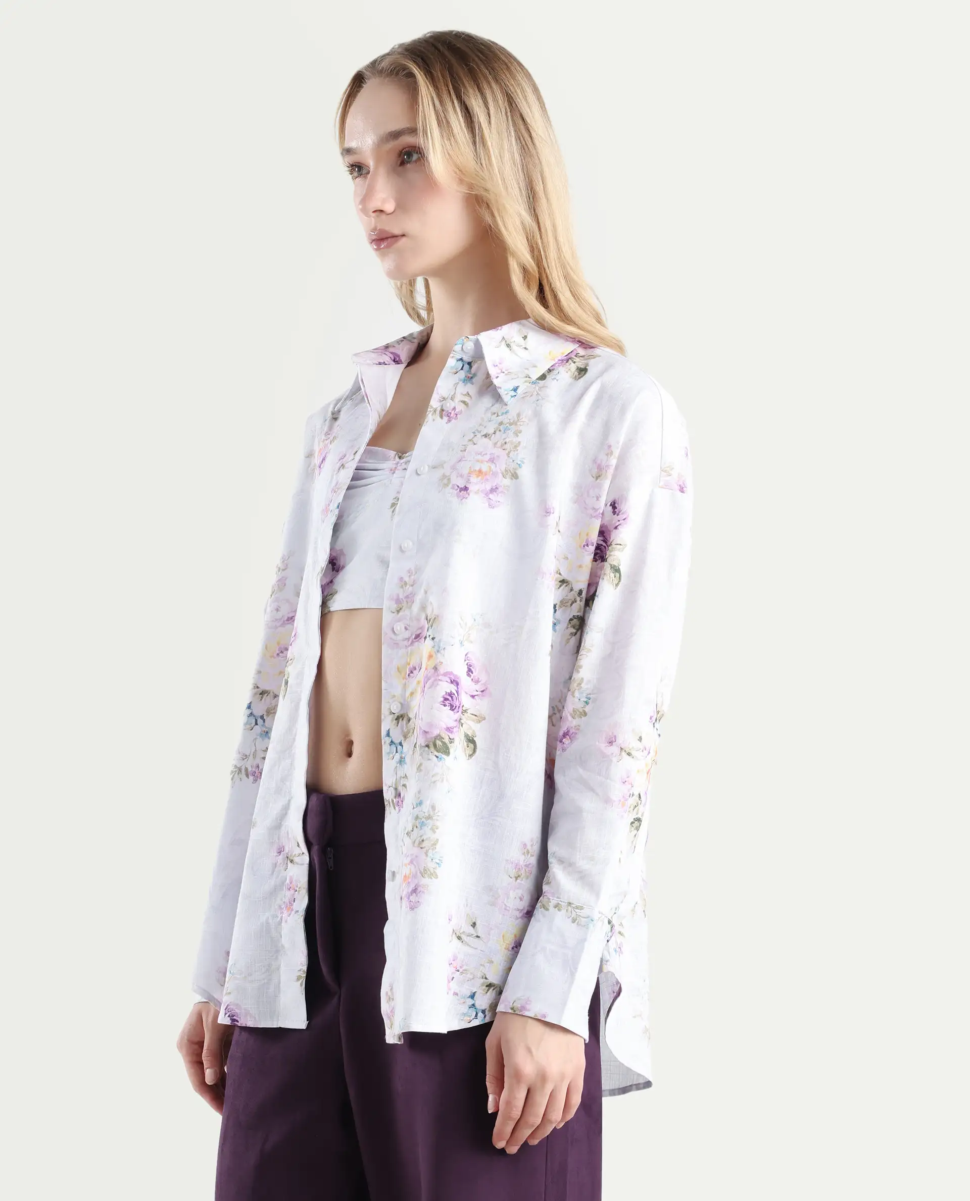 Rareism Women's Preguy Multi Cotton Spread Collar Floral Print Cuffed Sleeve Regular Fit Shirt - Image 6