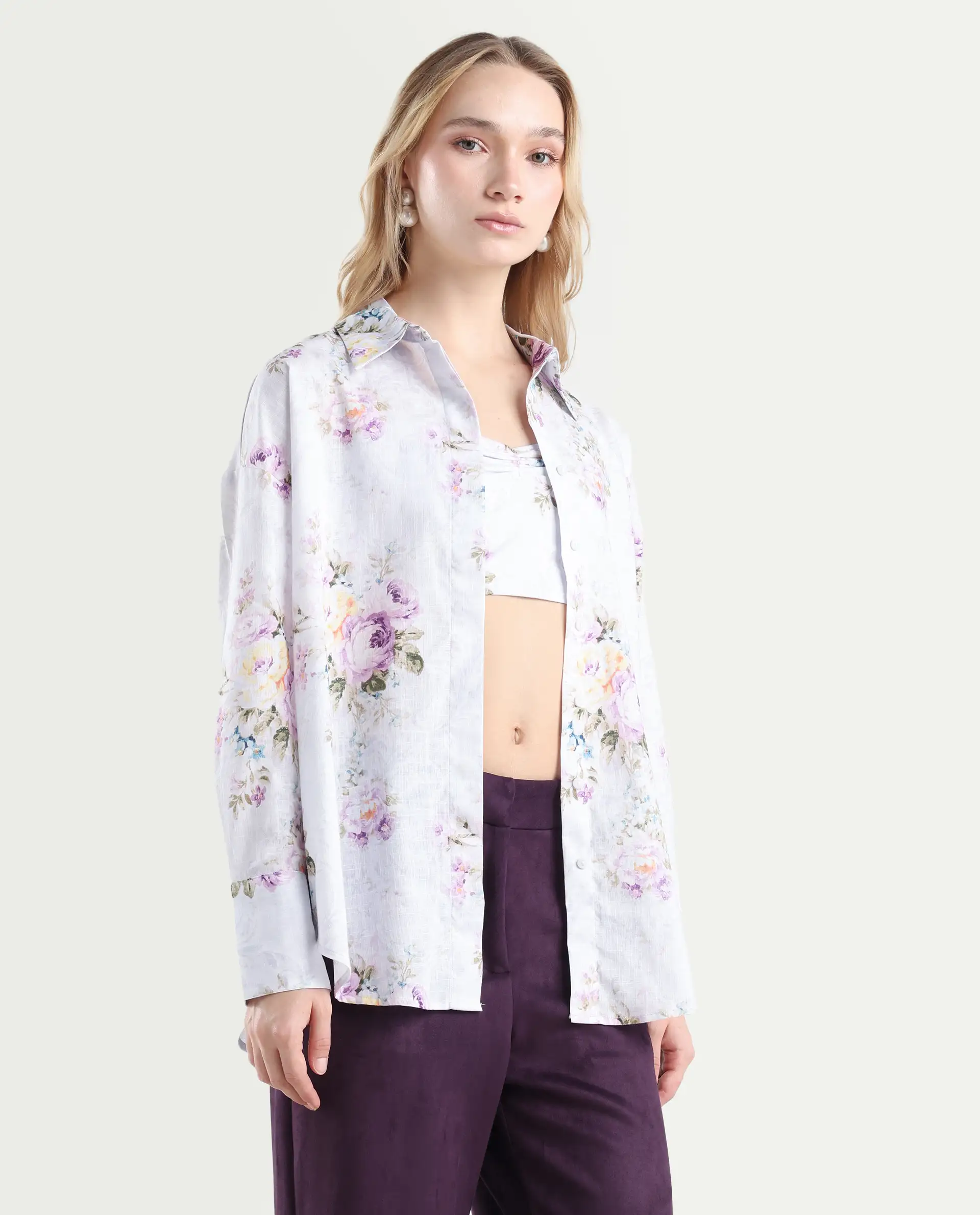 Rareism Women's Preguy Multi Cotton Spread Collar Floral Print Cuffed Sleeve Regular Fit Shirt - Image 7