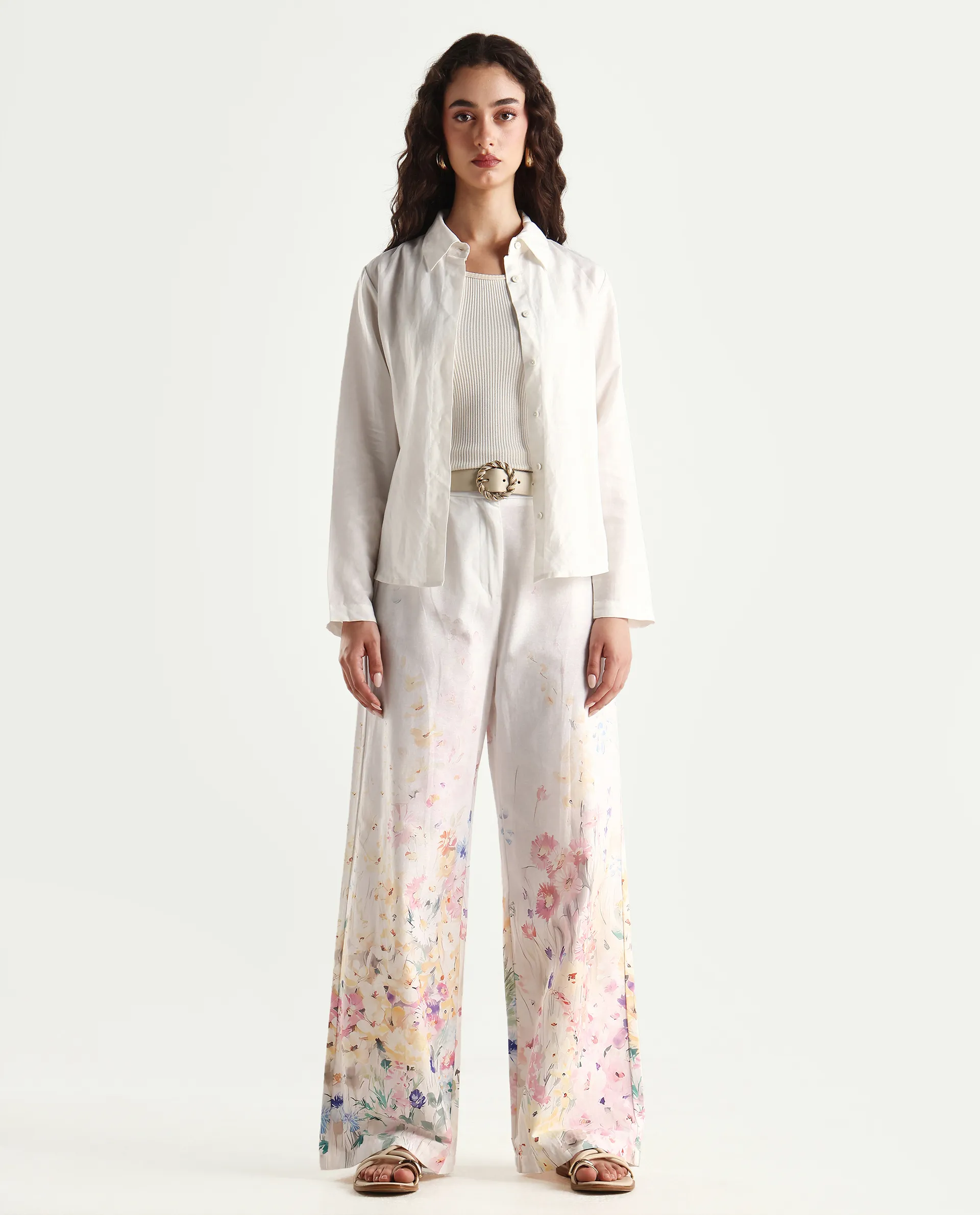 Rareism Women's Prejino White Cotton Floral Print Ankle Length Straight Fit Trouser - Image 3