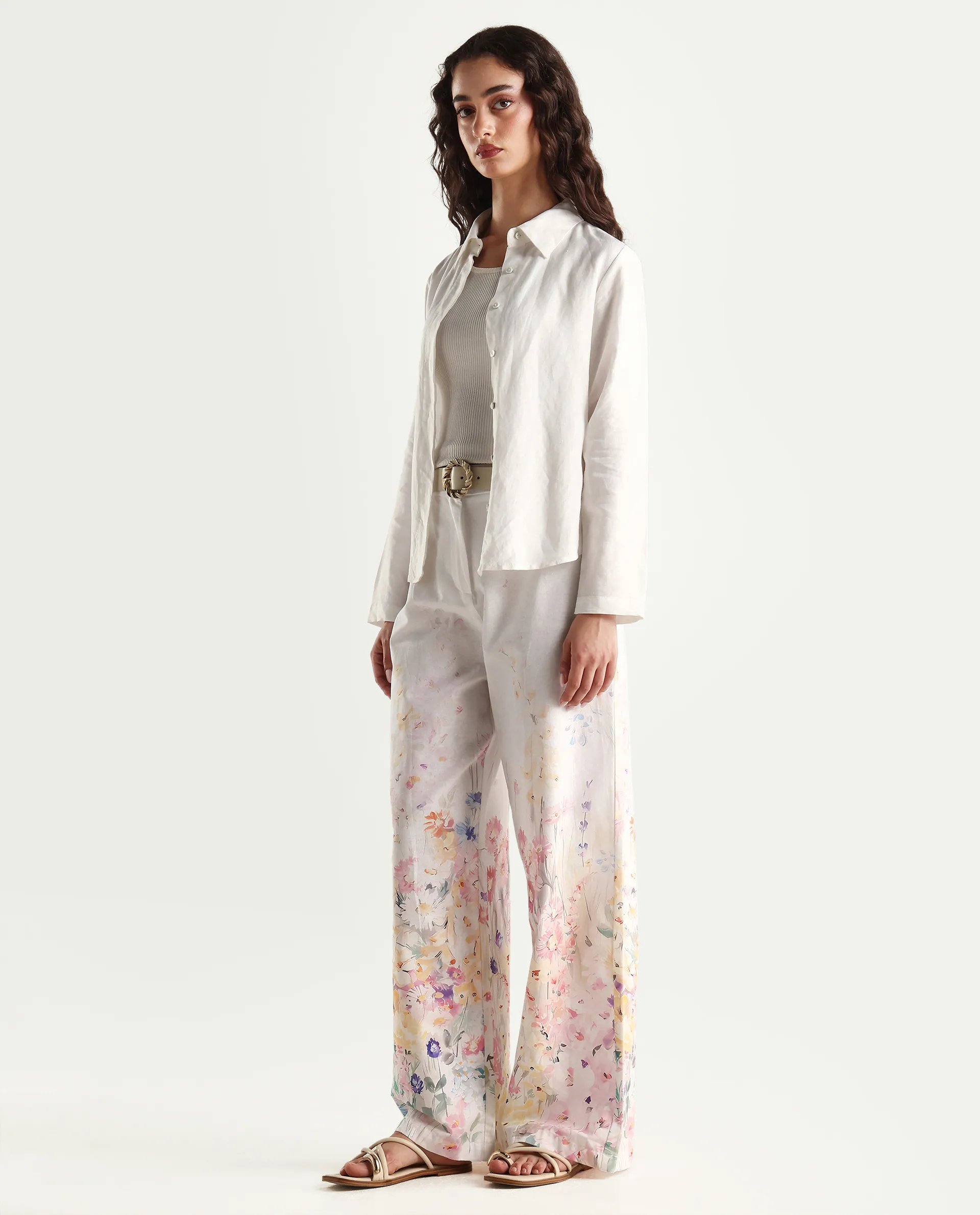 Rareism Women's Prejino White Cotton Floral Print Ankle Length Straight Fit Trouser - Image 5