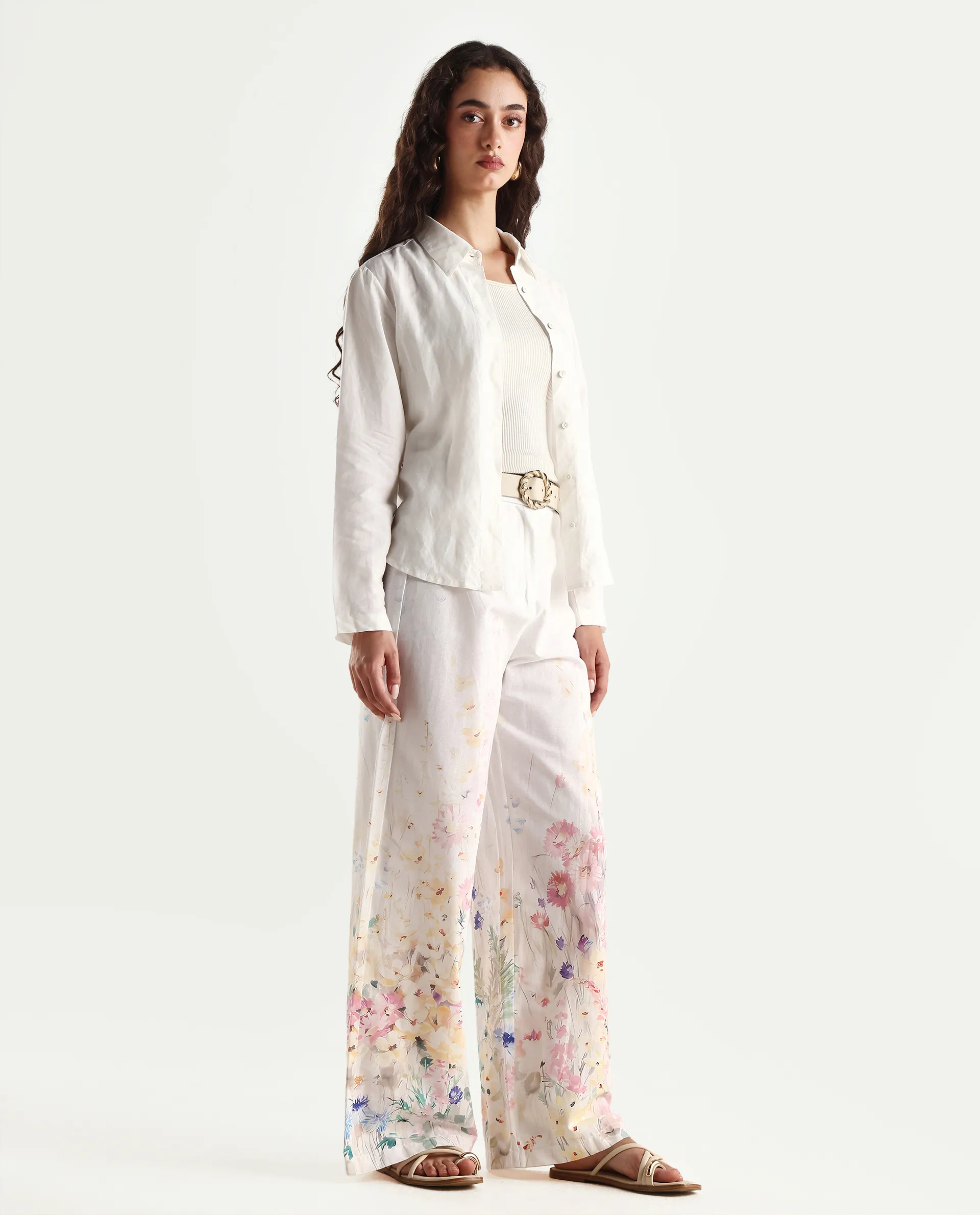 Rareism Women's Prejino White Cotton Floral Print Ankle Length Straight Fit Trouser - Image 6