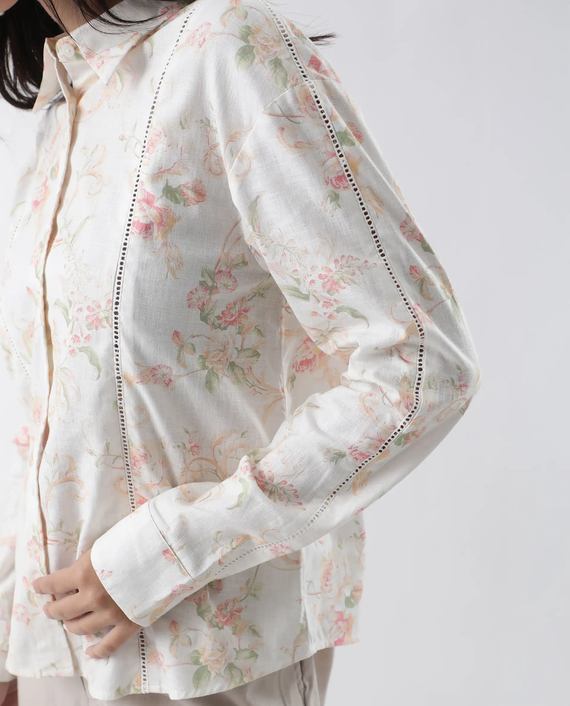 Rareism Women's Prejol Multi Cotton Spread Collar Floral Print Cuffed Sleeve Regular Fit Shirt - Image 3