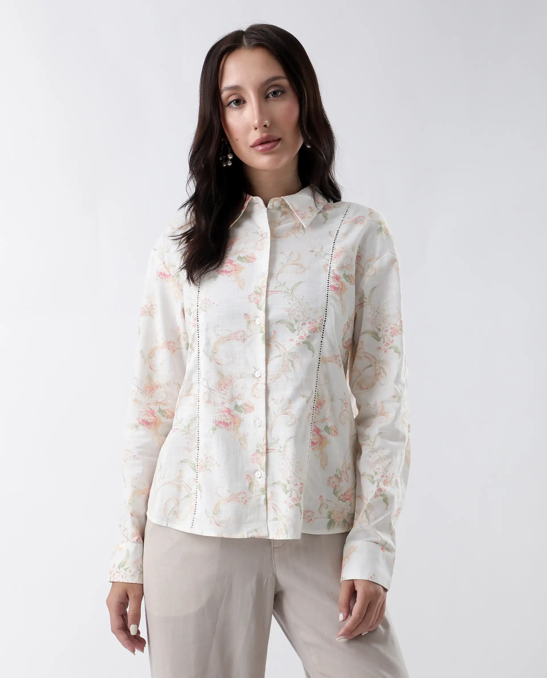 Rareism Women's Prejol Multi Cotton Spread Collar Floral Print Cuffed Sleeve Regular Fit Shirt - Image 4