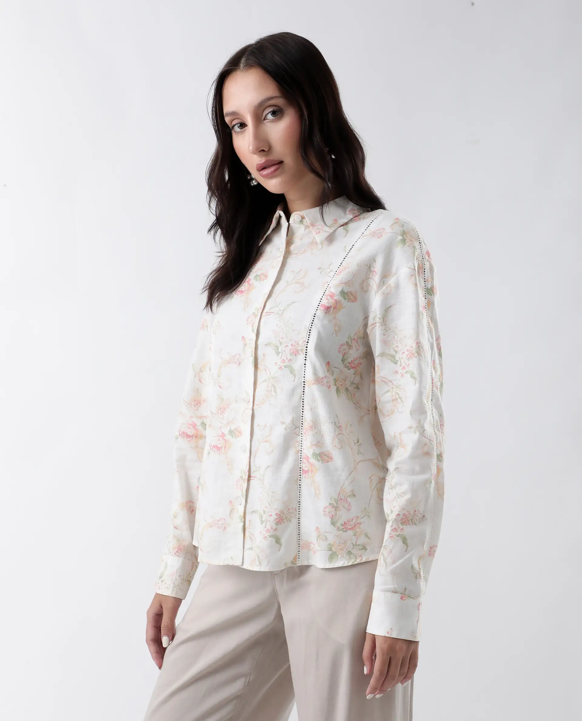 Rareism Women's Prejol Multi Cotton Spread Collar Floral Print Cuffed Sleeve Regular Fit Shirt - Image 5