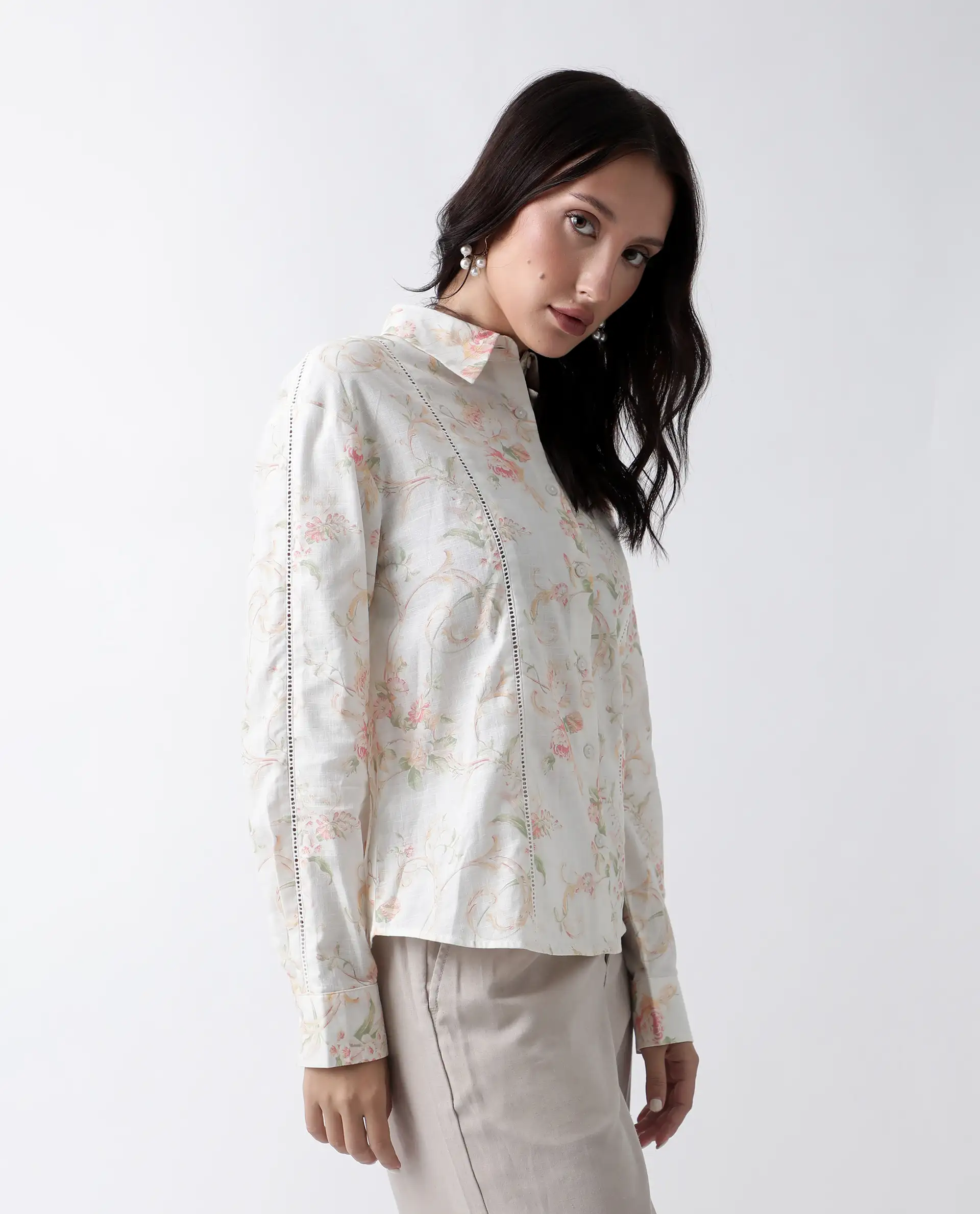 Rareism Women's Prejol Multi Cotton Spread Collar Floral Print Cuffed Sleeve Regular Fit Shirt - Image 6