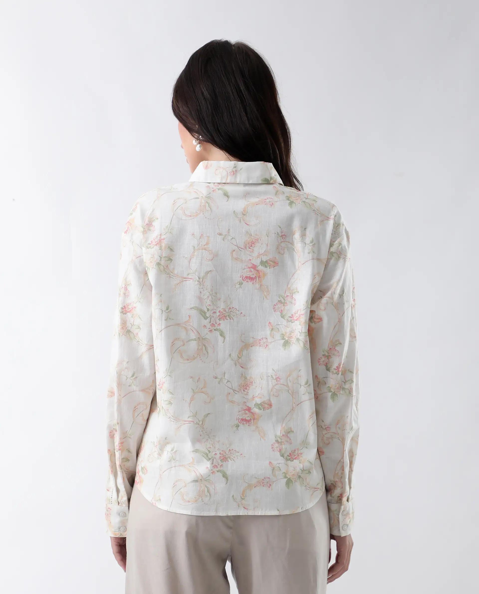 Rareism Women's Prejol Multi Cotton Spread Collar Floral Print Cuffed Sleeve Regular Fit Shirt - Image 8