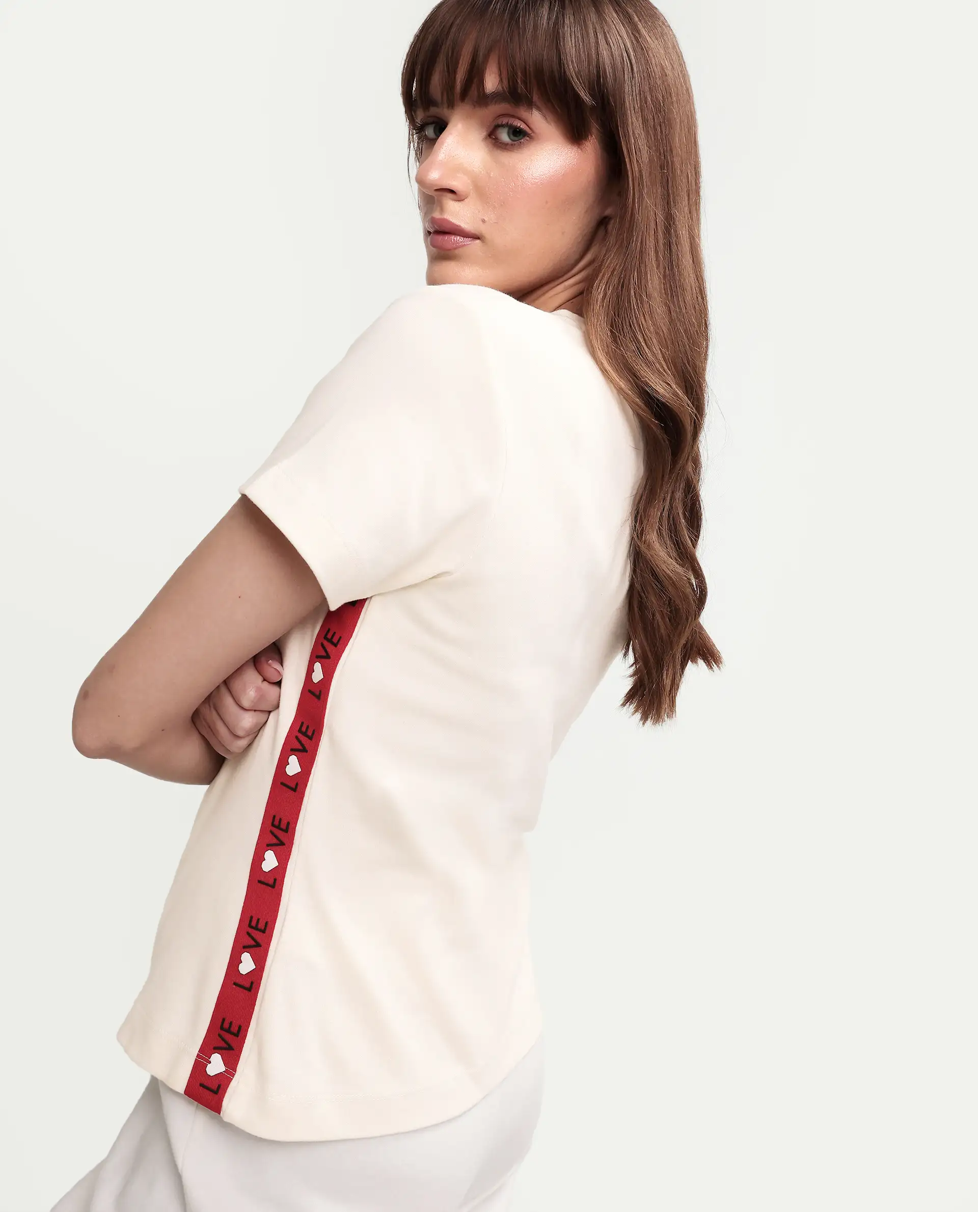 Rareism Women's Prel White Cotton Blend Crew Neck Plain Relaxed Fit T-Shirt