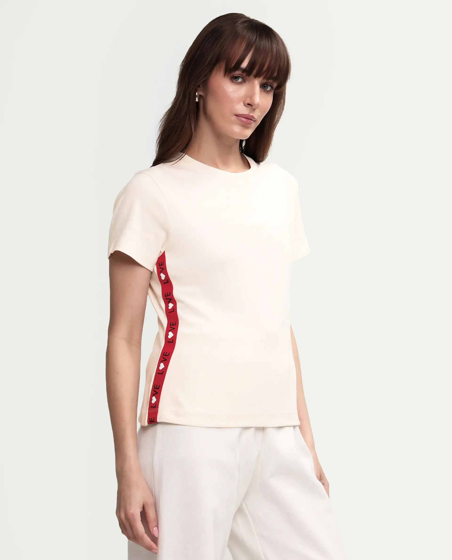 Rareism Women's Prel White Cotton Blend Crew Neck Plain Relaxed Fit T-Shirt - Image 6