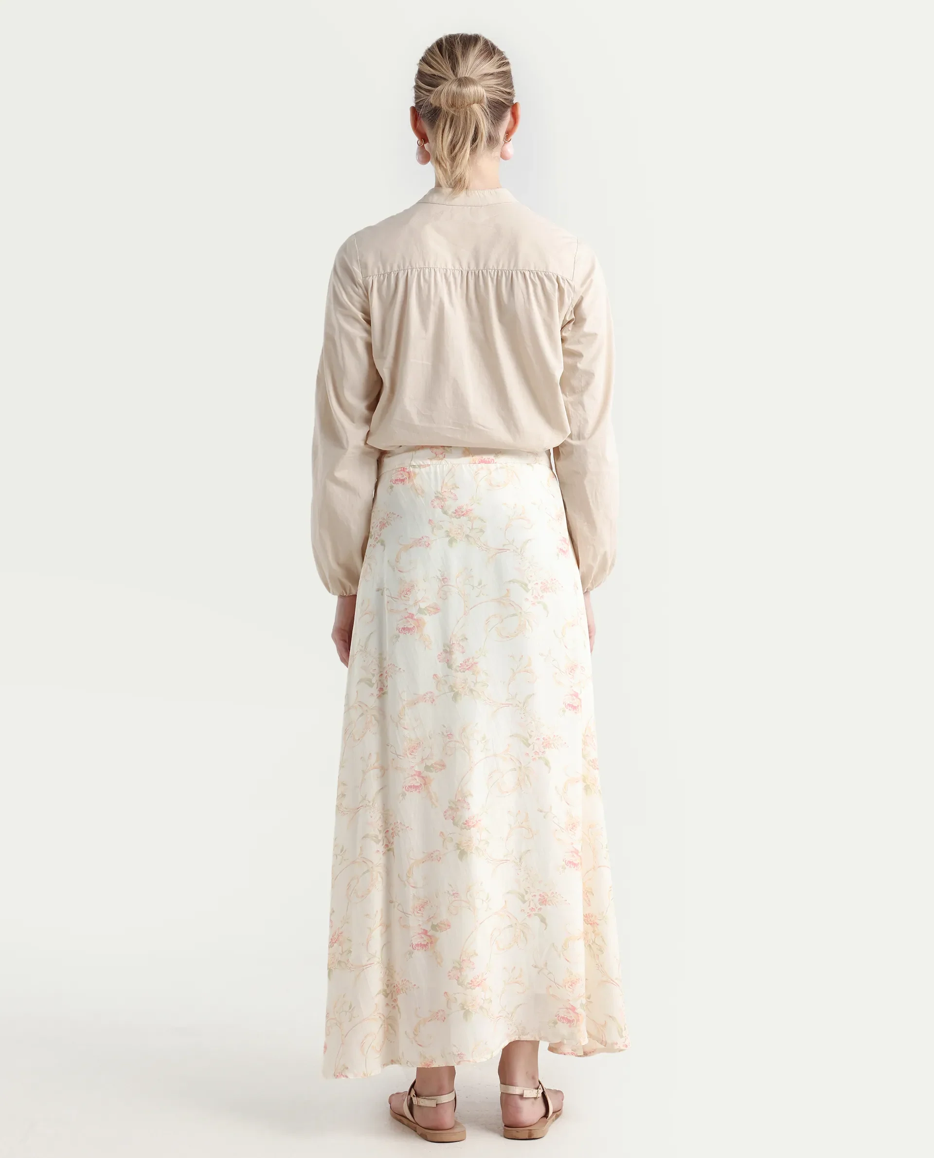 Rareism Women's Prelio Off White Viscose Floral Print Maxi A-Line Skirt - Image 7