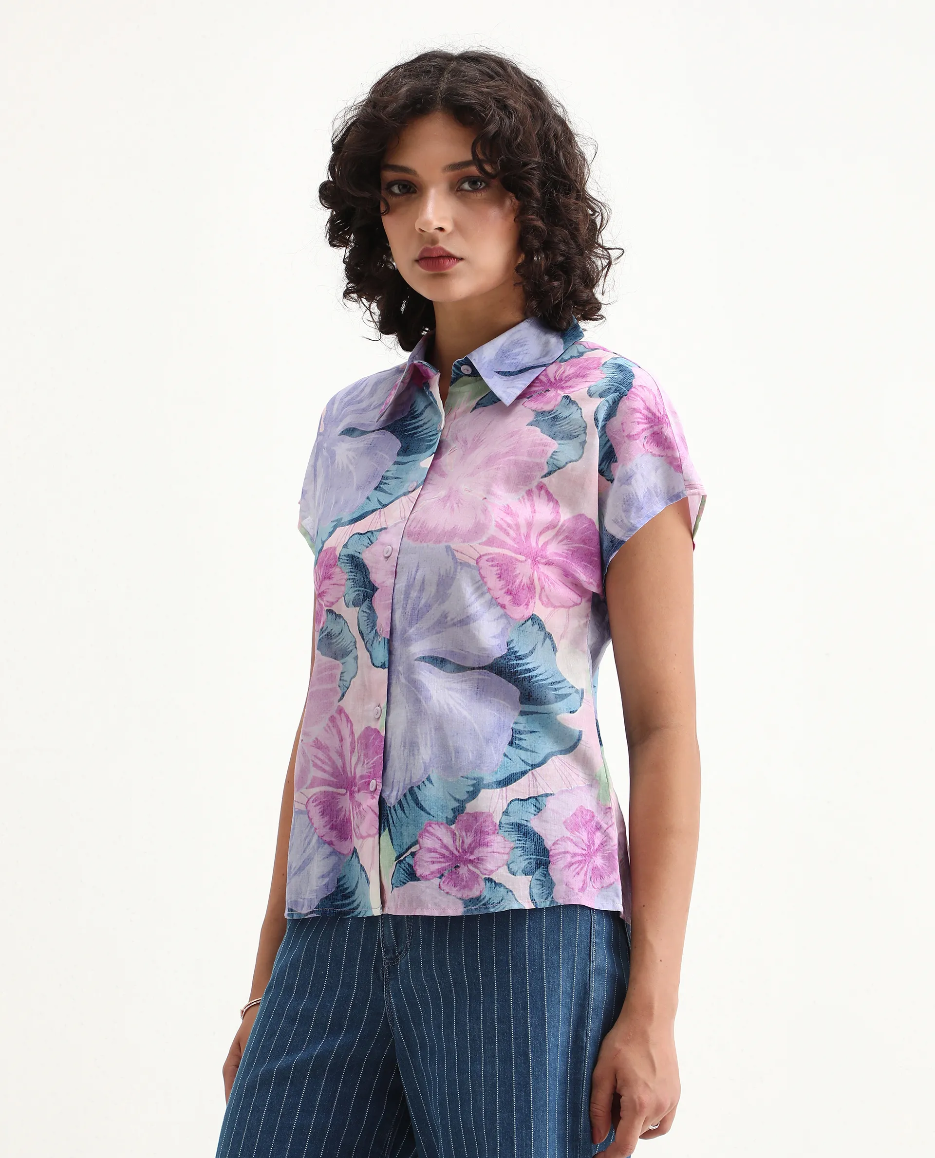Rareism Women's Prell Multi Cotton Spread Collar Floral Print Sleeveless Regular Fit Top - Image 2