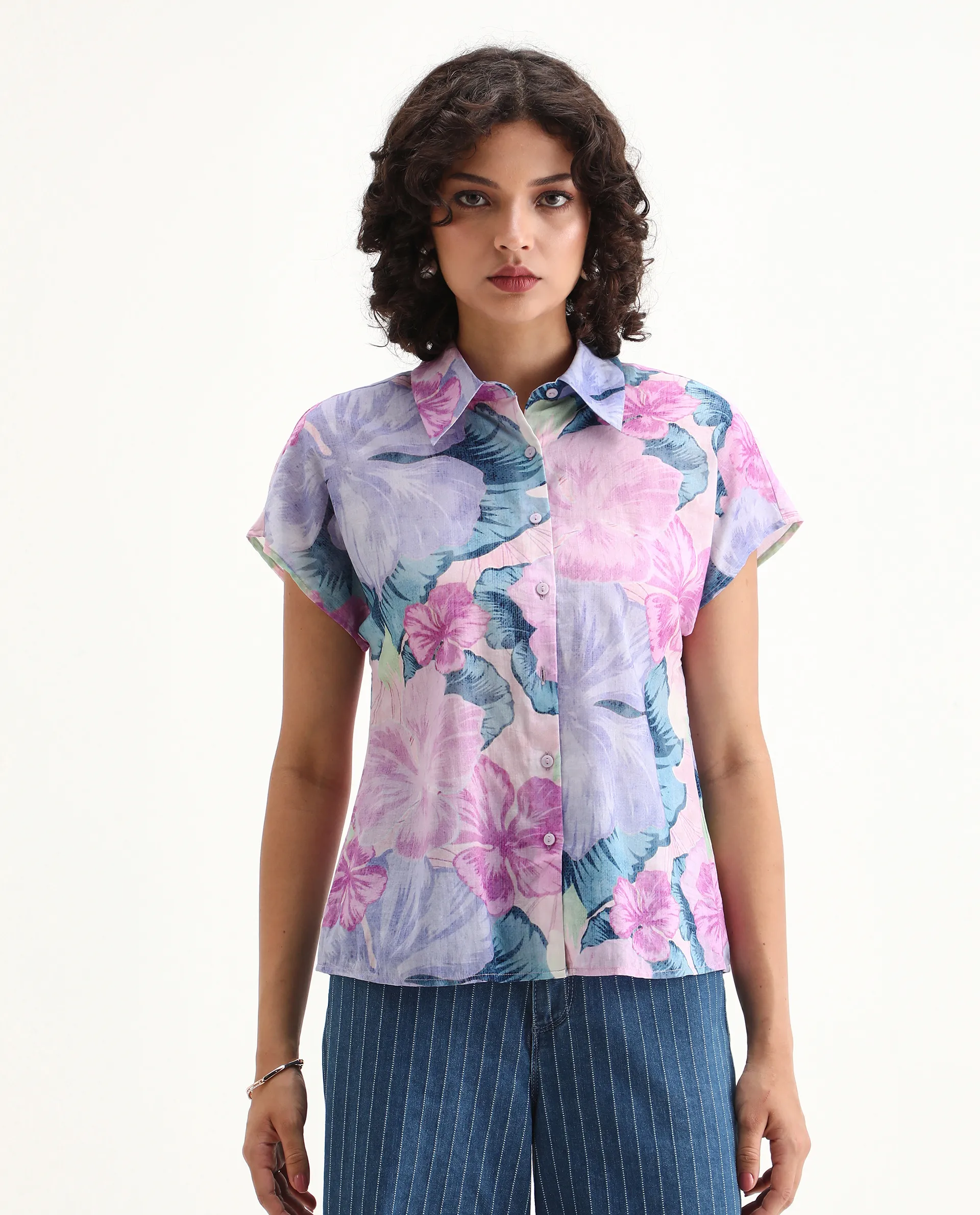Rareism Women's Prell Multi Cotton Spread Collar Floral Print Sleeveless Regular Fit Top - Image 5