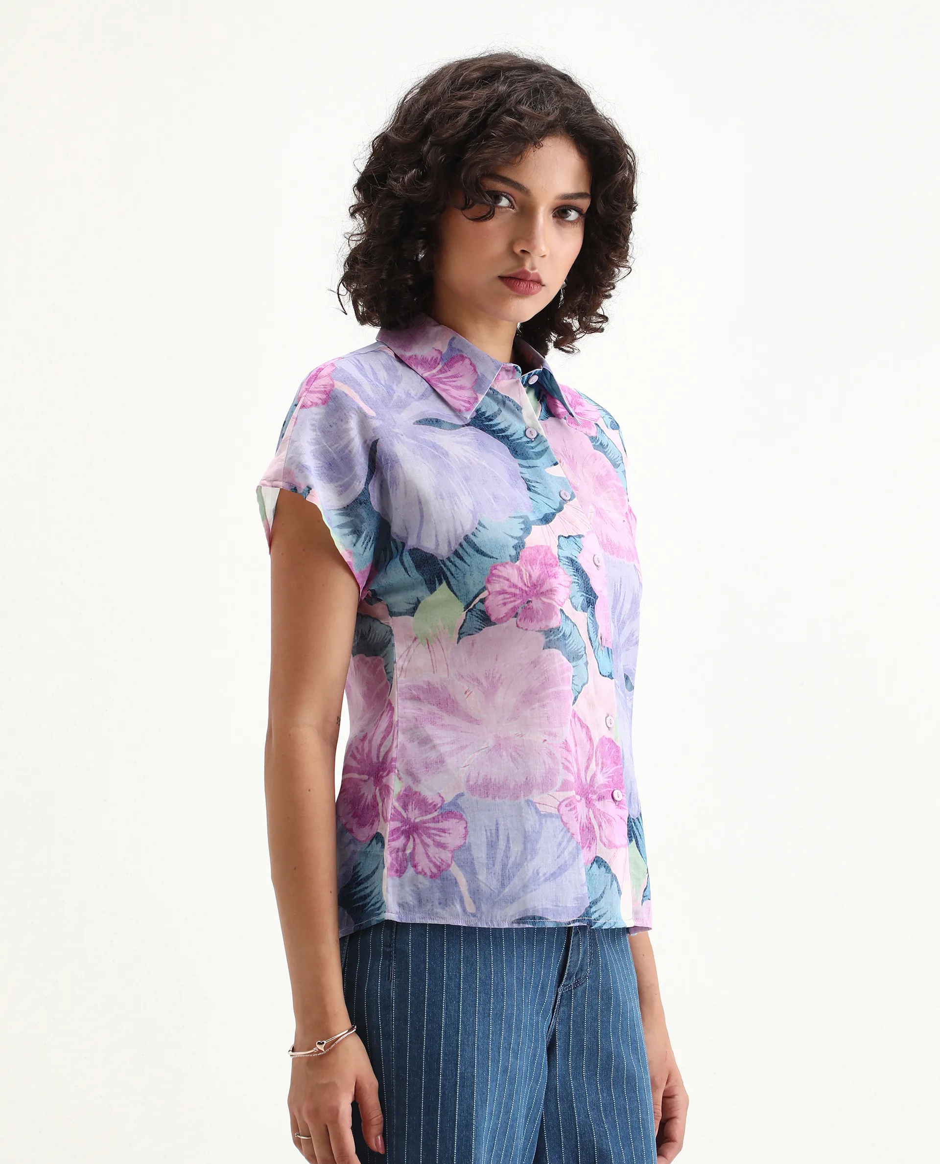 Rareism Women's Prell Multi Cotton Spread Collar Floral Print Sleeveless Regular Fit Top - Image 6