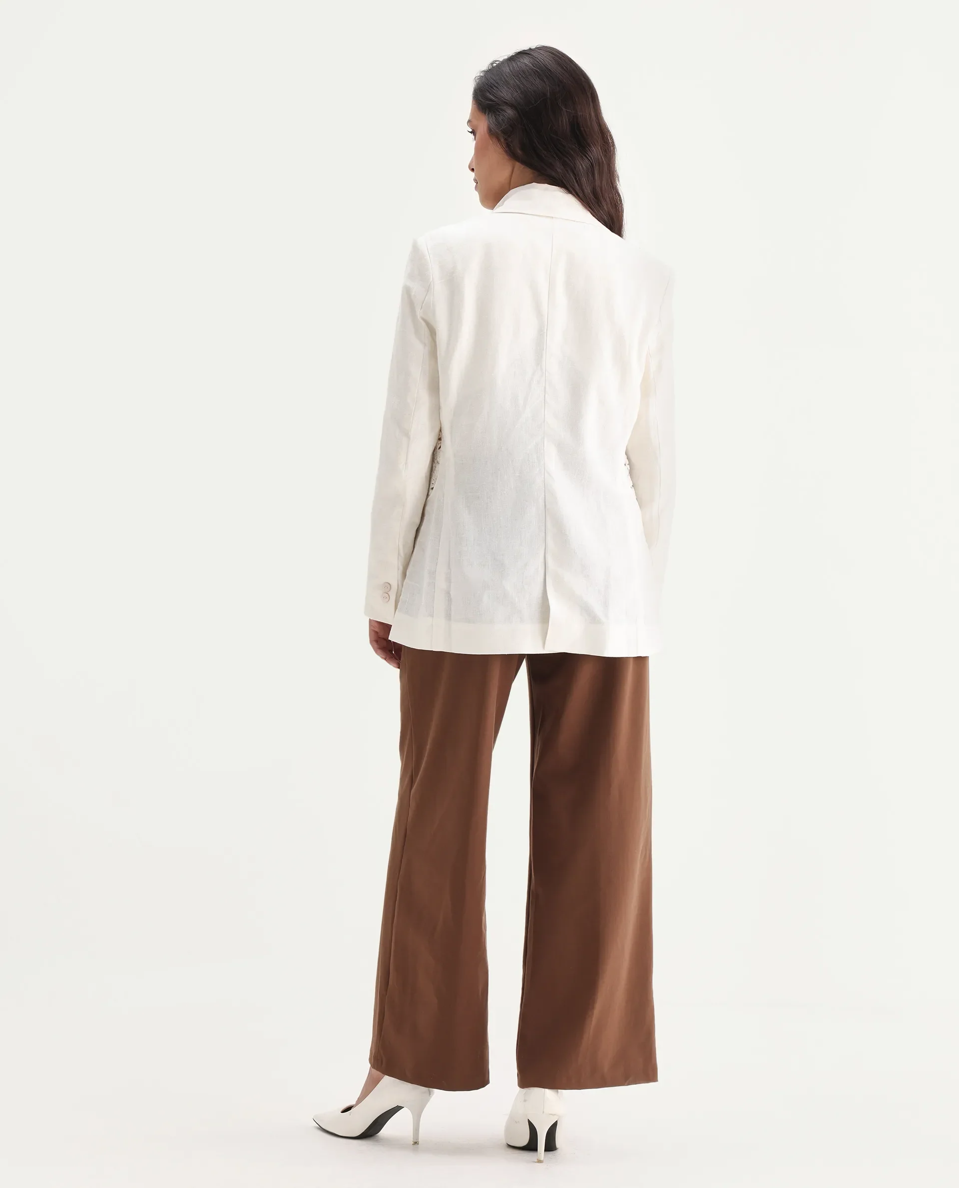 Rareism Women's Prender Off White Linen Lapel Neck Regular Fit Plain Blazer - Image 8